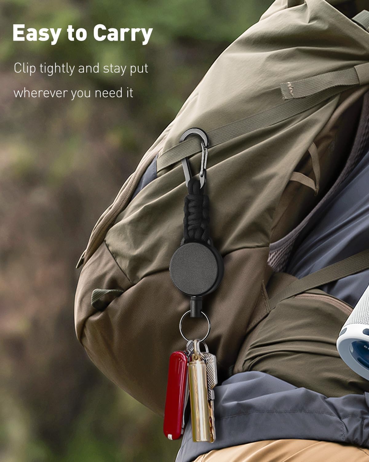 2 Pack Retractable Keychain, Retractable Key Holder, Heavy Duty Badge Reel for Keys and ID Card, Extendable Badge Holder Clip with Carabiner Paracord and Key Ring