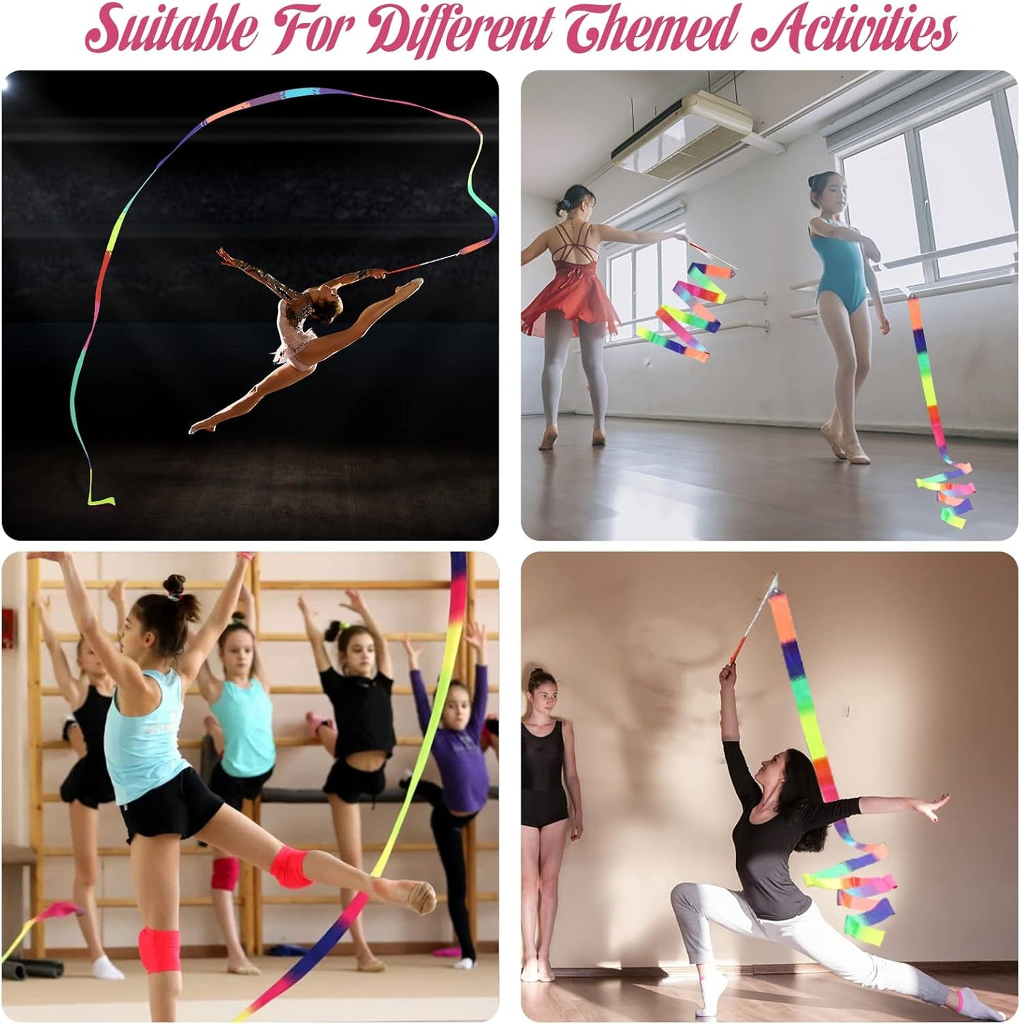 2Pcs Ribbon wands Rainbow Dance for Kids, 78.74 Inch Rhythmic Gymnastics Ribbon Dancer Wand with Rod, Soft Rainbow Ribbon Twirling Dance Streamers for Kids Girls Adults Artistic Dancing (Colorful)