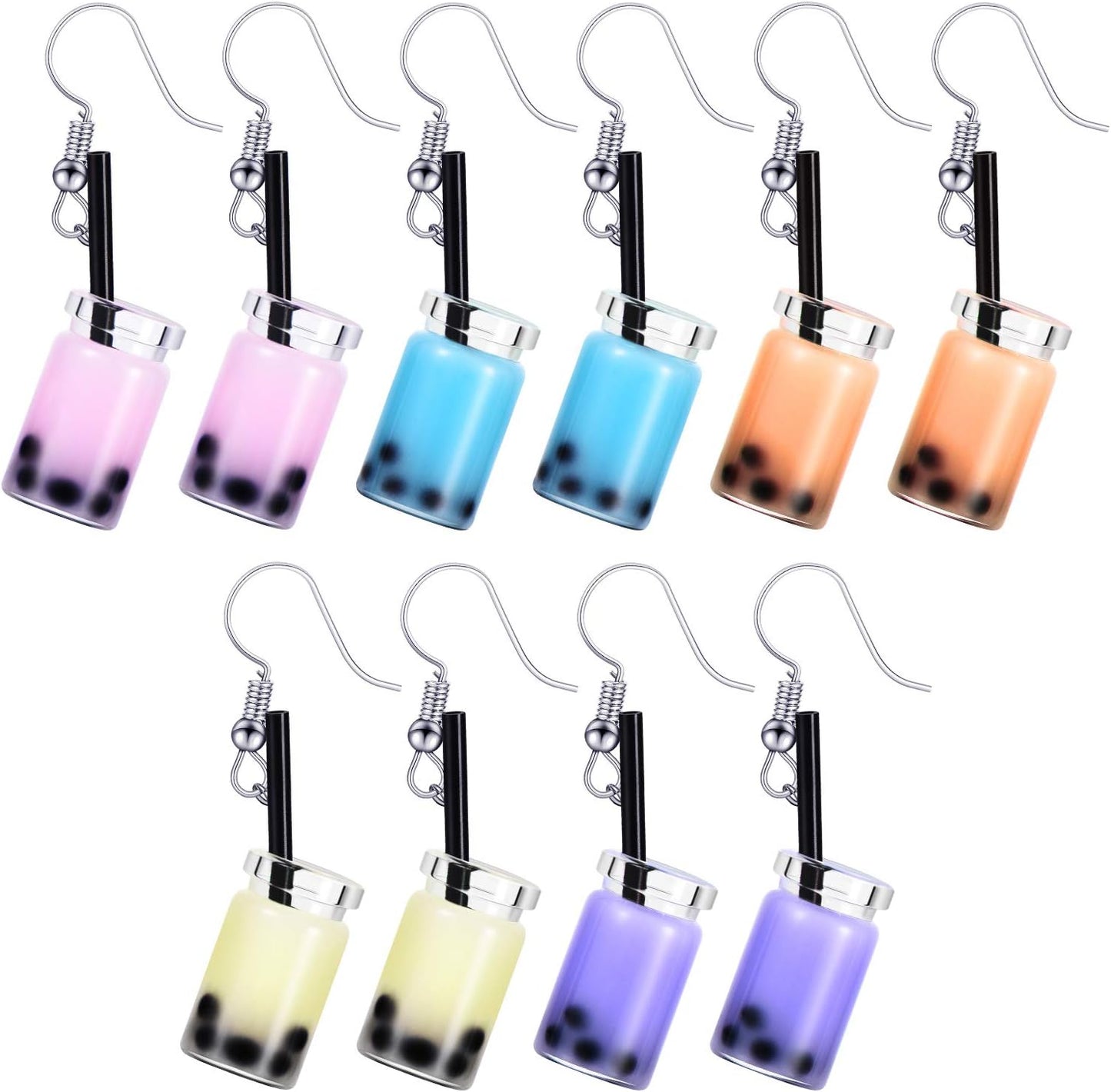 5 Pairs Cute Bubble Tea Dangle Earrings Bubble Milk Tea Drop Earrings Colorful Creative Funny Jewelry for Women Gift