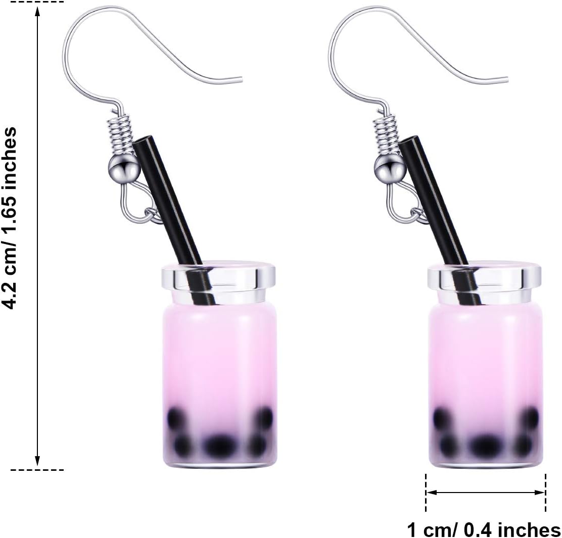 5 Pairs Cute Bubble Tea Dangle Earrings Bubble Milk Tea Drop Earrings Colorful Creative Funny Jewelry for Women Gift