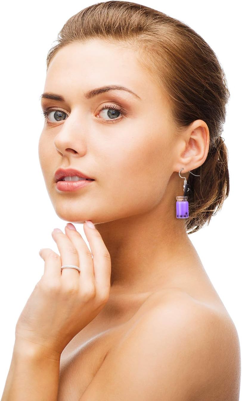 5 Pairs Cute Bubble Tea Dangle Earrings Bubble Milk Tea Drop Earrings Colorful Creative Funny Jewelry for Women Gift