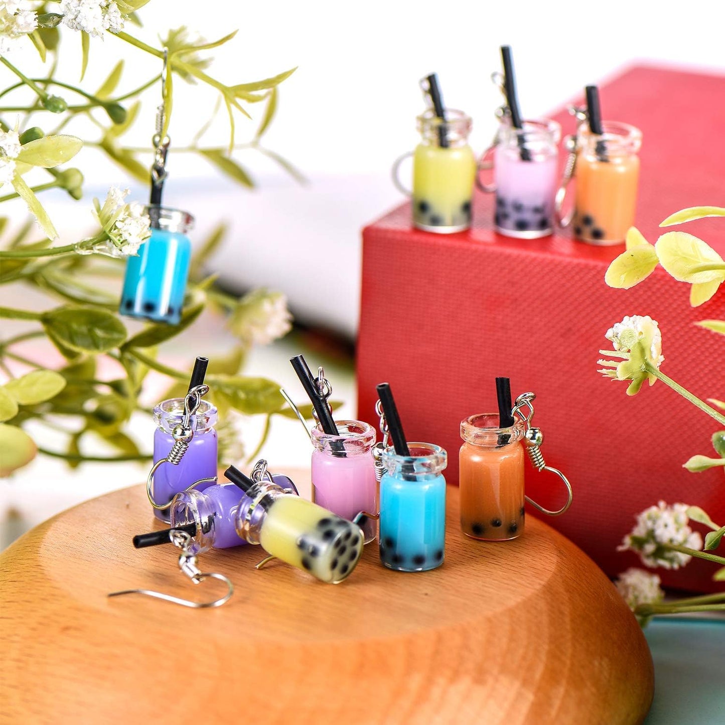 5 Pairs Cute Bubble Tea Dangle Earrings Bubble Milk Tea Drop Earrings Colorful Creative Funny Jewelry for Women Gift