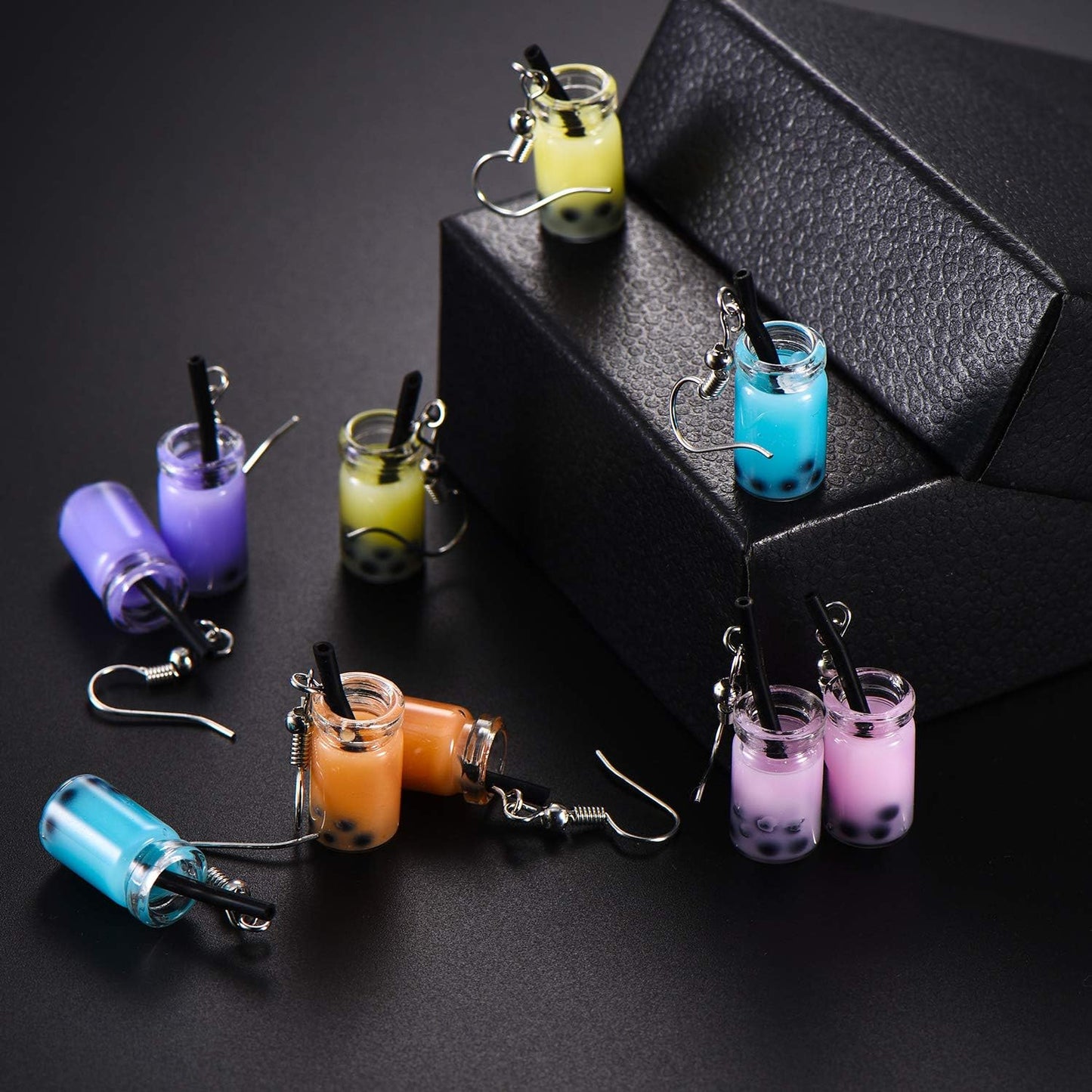5 Pairs Cute Bubble Tea Dangle Earrings Bubble Milk Tea Drop Earrings Colorful Creative Funny Jewelry for Women Gift
