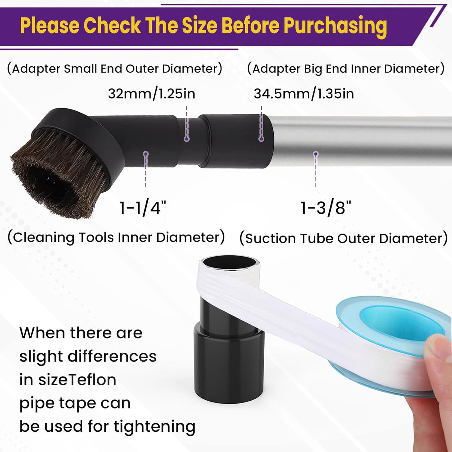 2 Pcs Vacuum Hose Adapter for Connecting 1-3/8" OD to 1-1/4" ID Between Vacuum Cleaner and Dust Collection Accessories, Plastic Cleaner Hose Connector Reducer (Black)