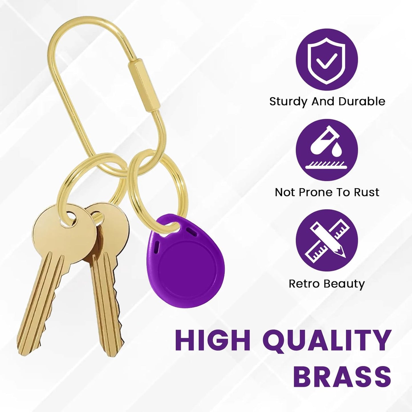 Brass Screw Lock Keychain Holder, 3 Sizes Key Ring Gold Carabiner Clip for Hanging Crafts and Various Keys