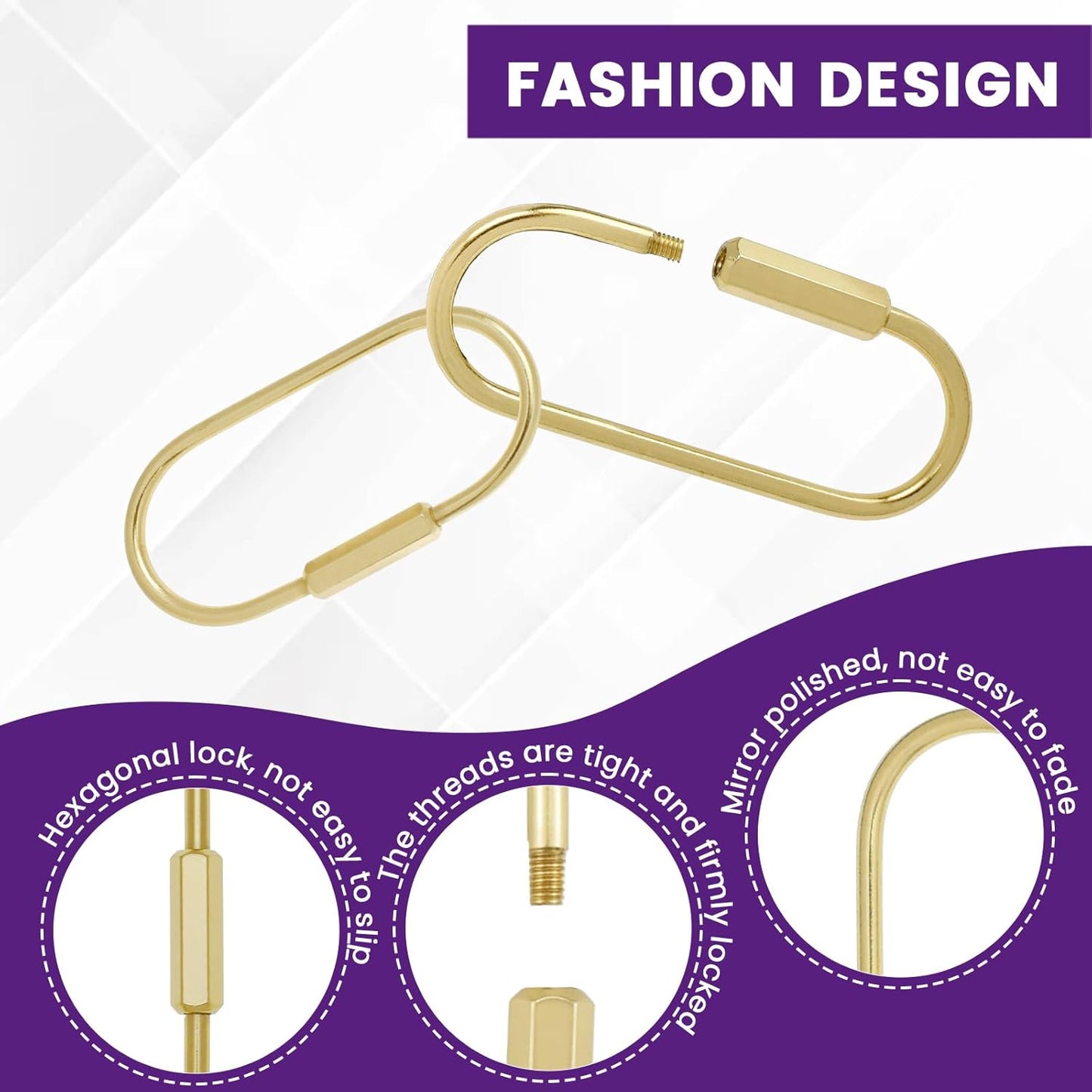 Brass Screw Lock Keychain Holder, 3 Sizes Key Ring Gold Carabiner Clip for Hanging Crafts and Various Keys