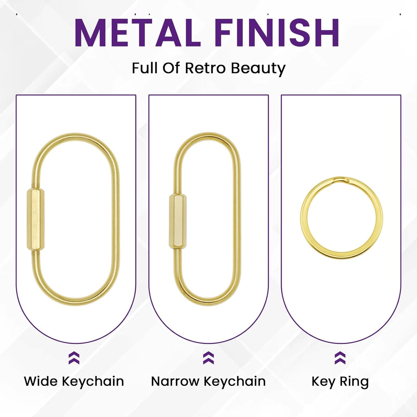 Brass Screw Lock Keychain Holder, 3 Sizes Key Ring Gold Carabiner Clip for Hanging Crafts and Various Keys