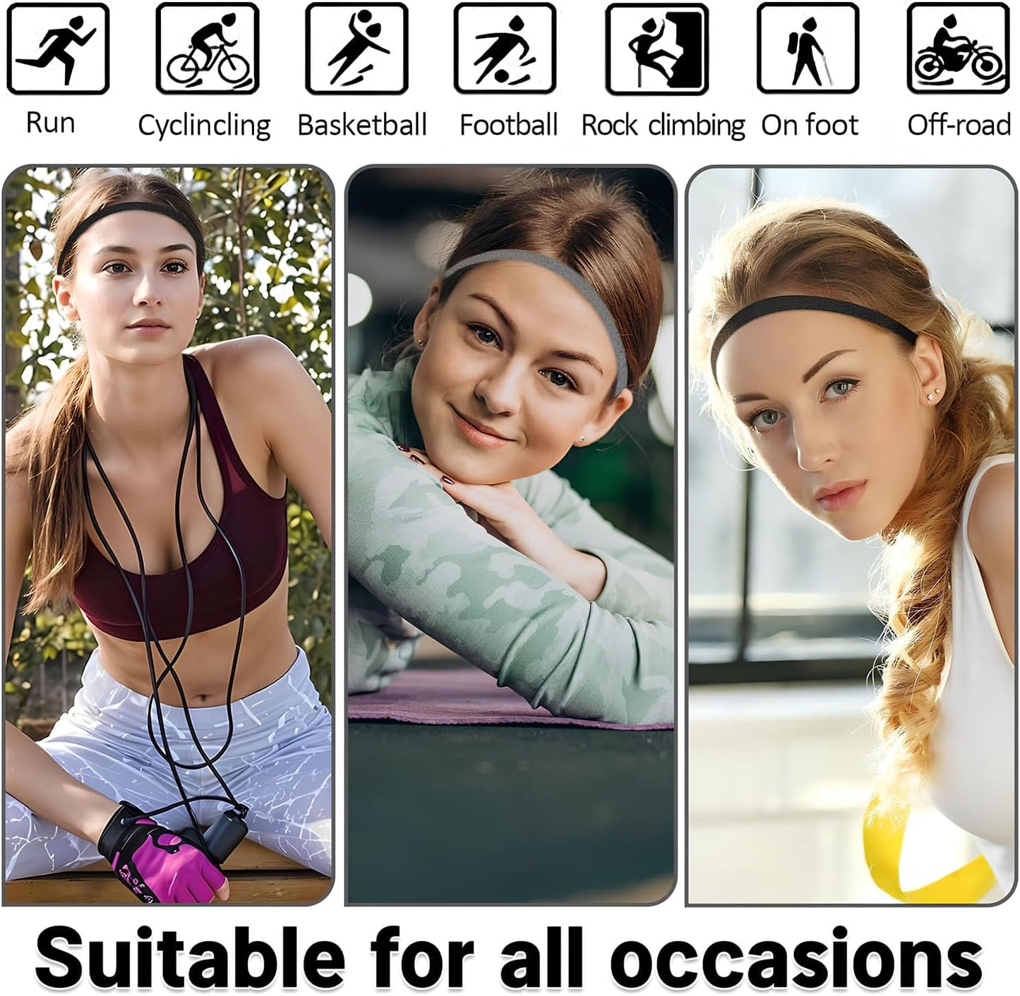4 Pack Sports Headbands for Women Elastic Non-Slip Absorb Sweat 4 Colors