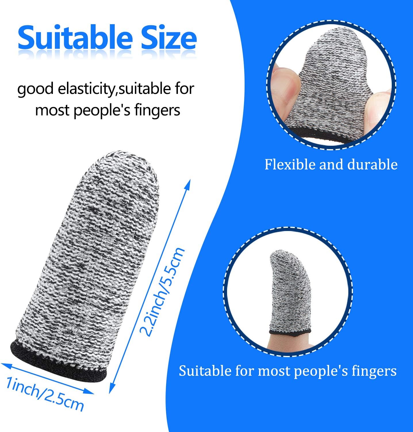 20 Pieces Cut Resistant Finger Cots Protection Reusable Finger Thumb Protector Gloves for Kitchen Sculpture Work (2.2 Inch)