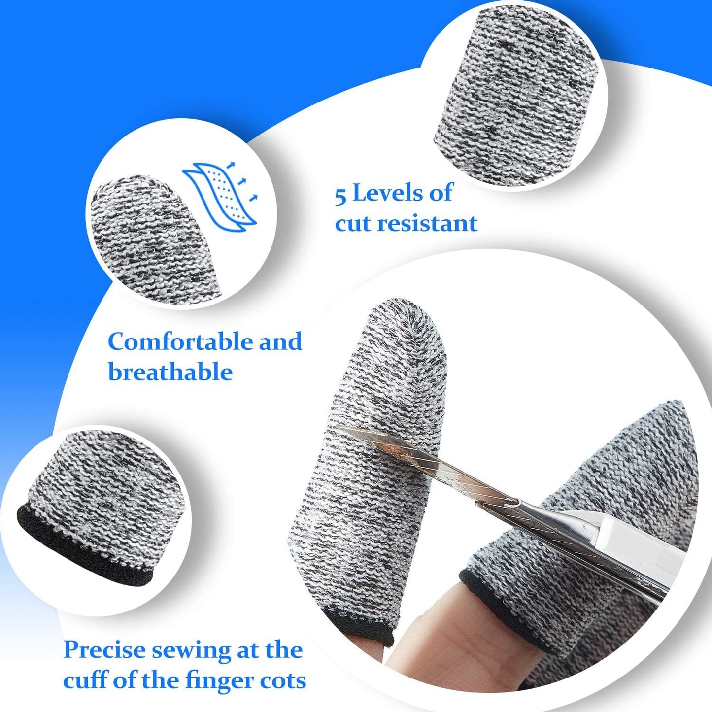 20 Pieces Cut Resistant Finger Cots Protection Reusable Finger Thumb Protector Gloves for Kitchen Sculpture Work (2.2 Inch)