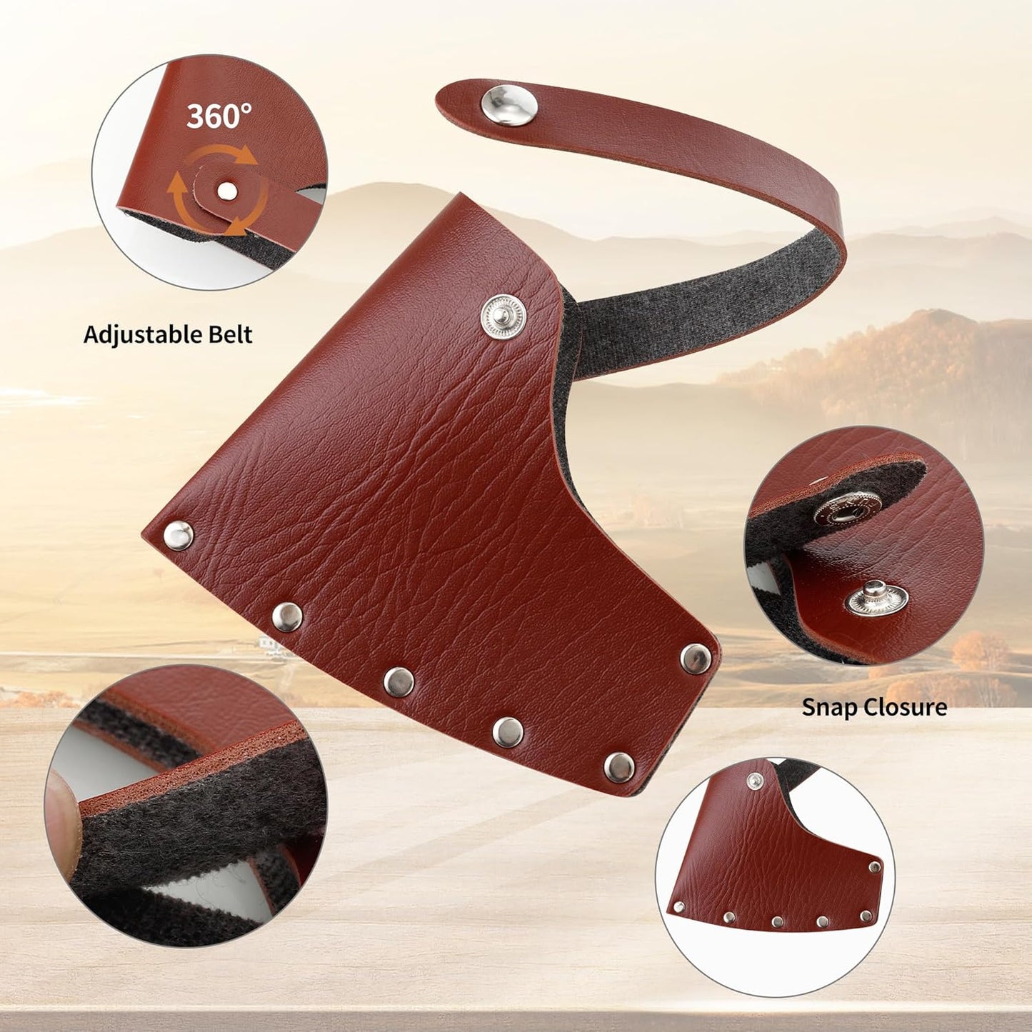 Leather Axe Sheath, Adjustable Hatchet Head Sheath, Durable Hatchet Blade Protector Case Cover Great Camping Accessories for Lumberjack Outdoors Work Essentials, Brown