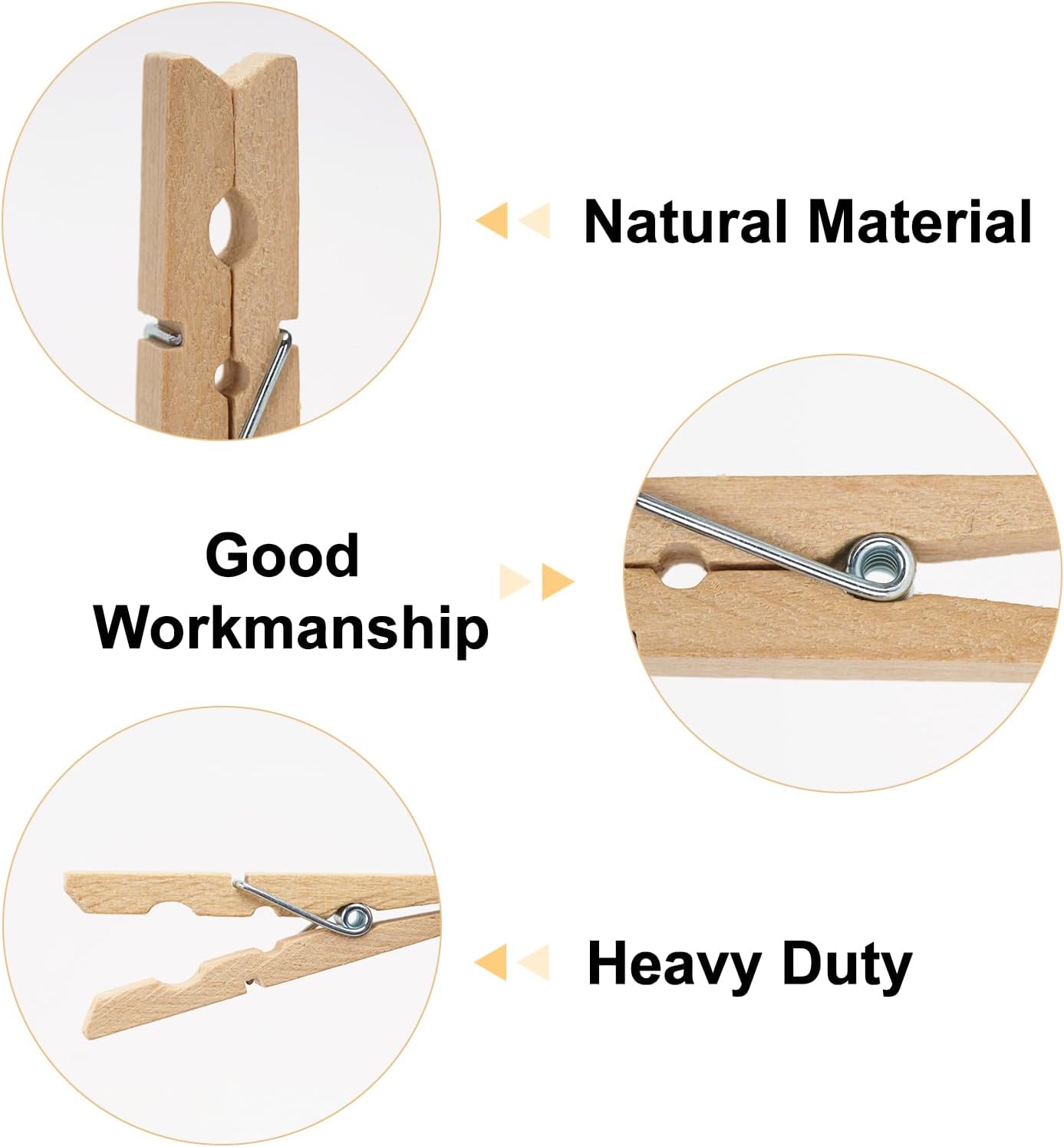 Wooden Clips with String, 50Pcs 2.9Inch Large Clothes Pins, Natural Brown Photo Hanging Clip, Wooden Decoration Clips for DIY Crafts, Storage Bags, Cheer Pins, Hanging Clothes