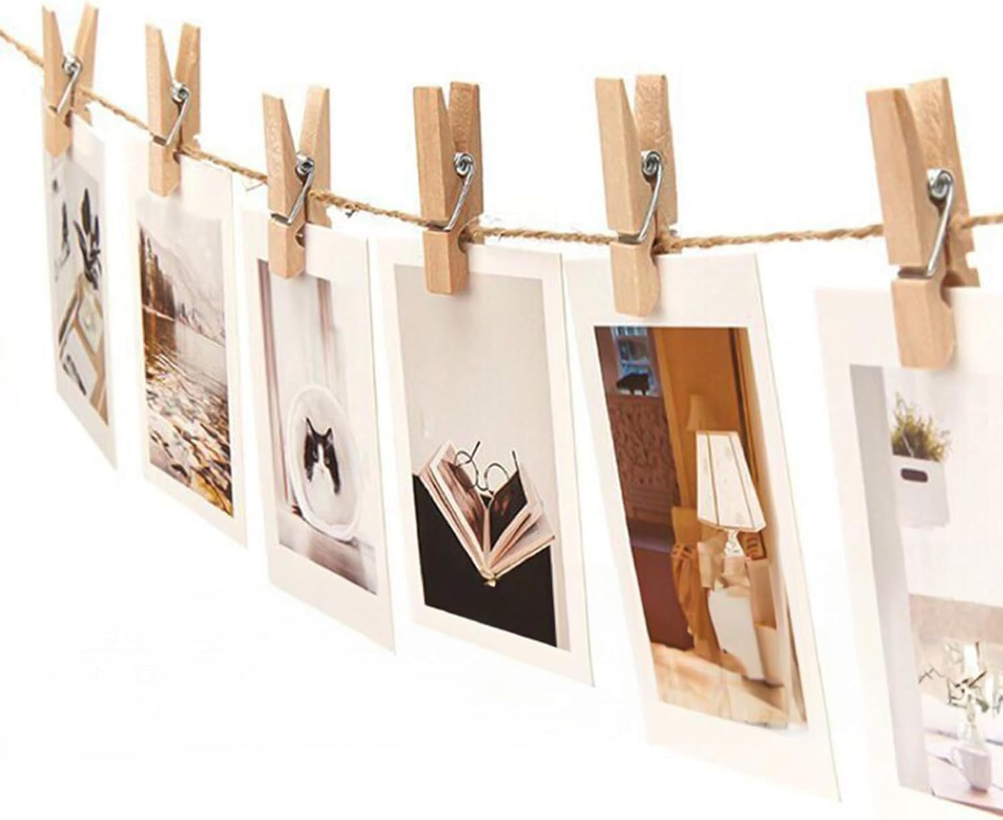 Wooden Clips with String, 50Pcs 2.9Inch Large Clothes Pins, Natural Brown Photo Hanging Clip, Wooden Decoration Clips for DIY Crafts, Storage Bags, Cheer Pins, Hanging Clothes