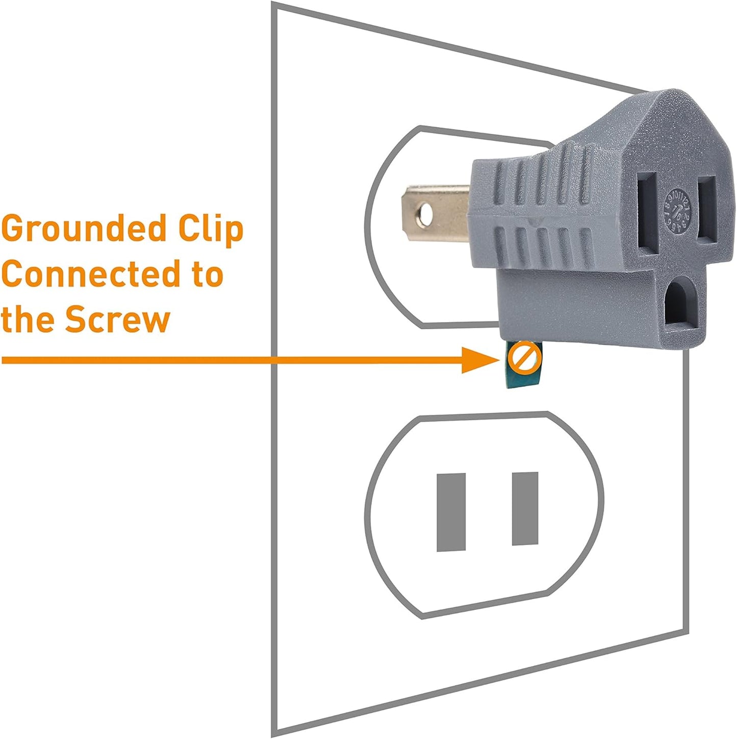 [UL Listed] 3-Pack 2 Prong to 3 Prong Outlet Adapter in Gray, (3Prong to 2Prong Plug Adapter) - Allows a 2Prong Outlet to Accept 3Prong Plugs