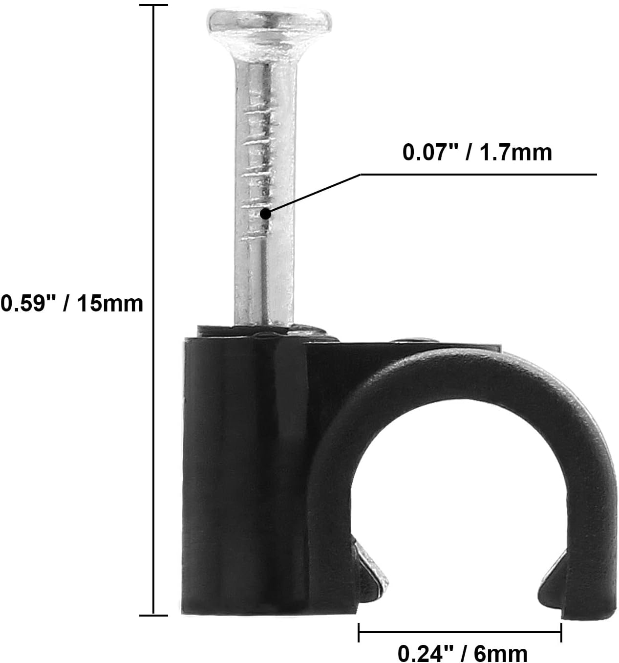 100pcs 1/4" / 6mm Half Clamp J-Hook with Nail, Nail in Cable Clips Ethernet Cable Nails Tacks Clips, Black