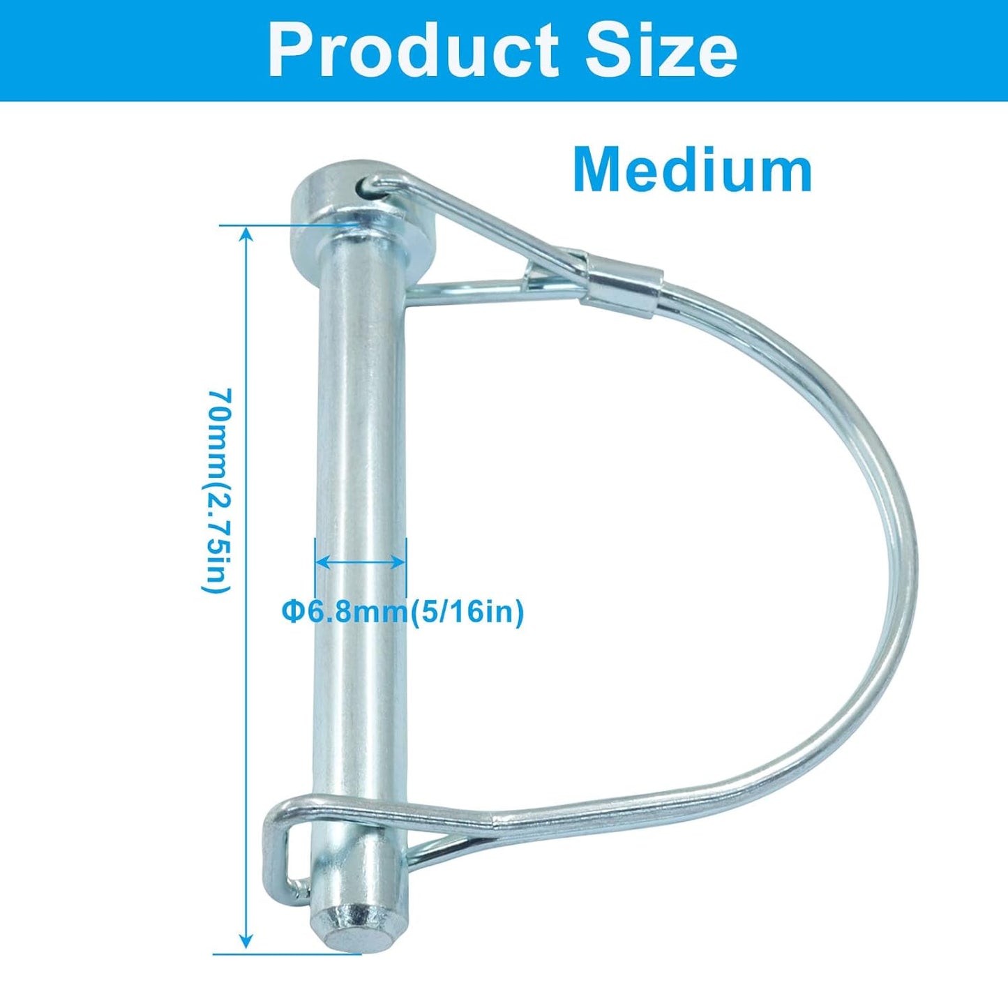 2 Pack Trailer Coupler Pin, Zinc Plated Carbon Steel Locking Pin, 5/16" x 2.75" Medium Hitch Pin for Trailers/Garden