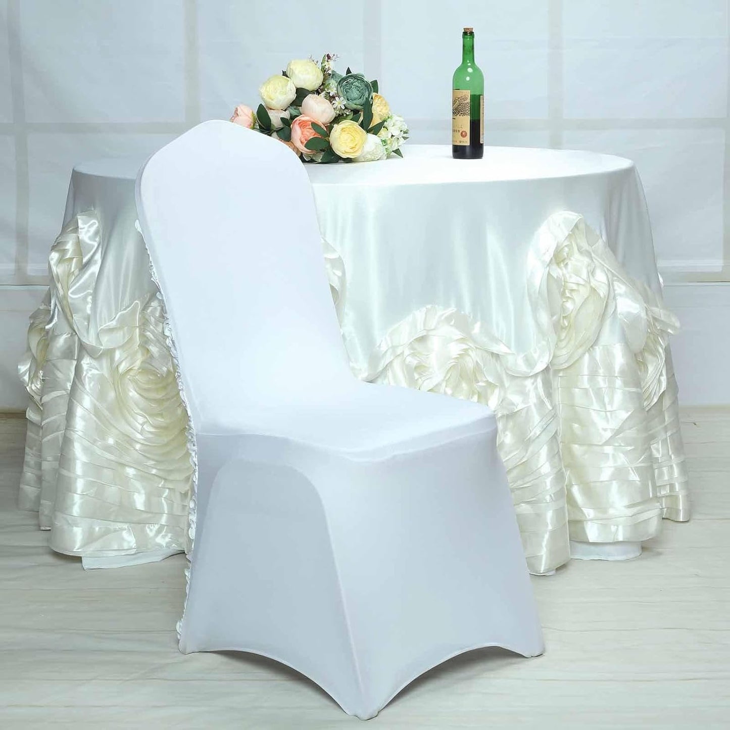 Efavormart Satin Rosette White Stretch Banquet Spandex Chair Cover Dinning Event Slipcover for Wedding Party Banquet Catering