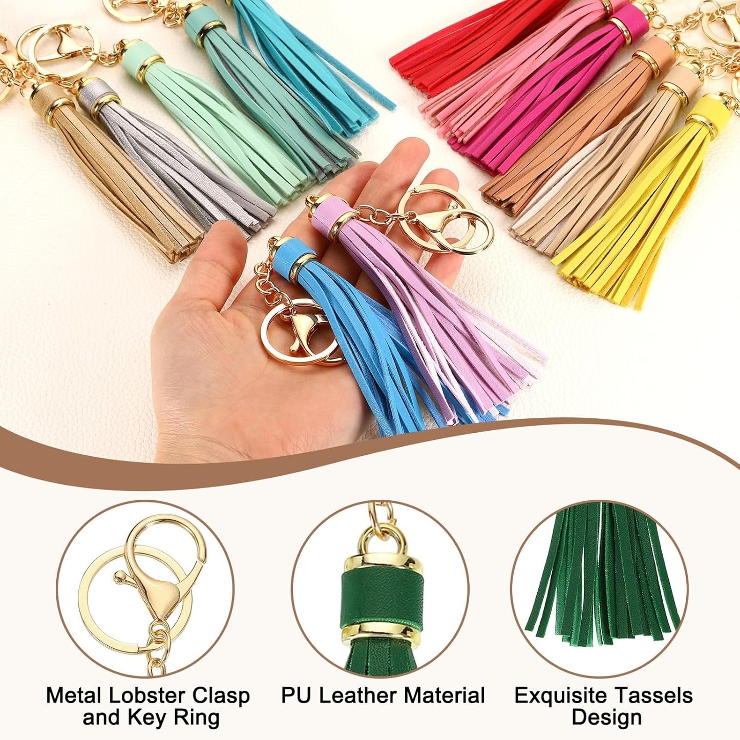 Leather Keychain Tassels, Women Tassel Bag Charm with Lobster Clasp Key Ring for Handbag Purse
