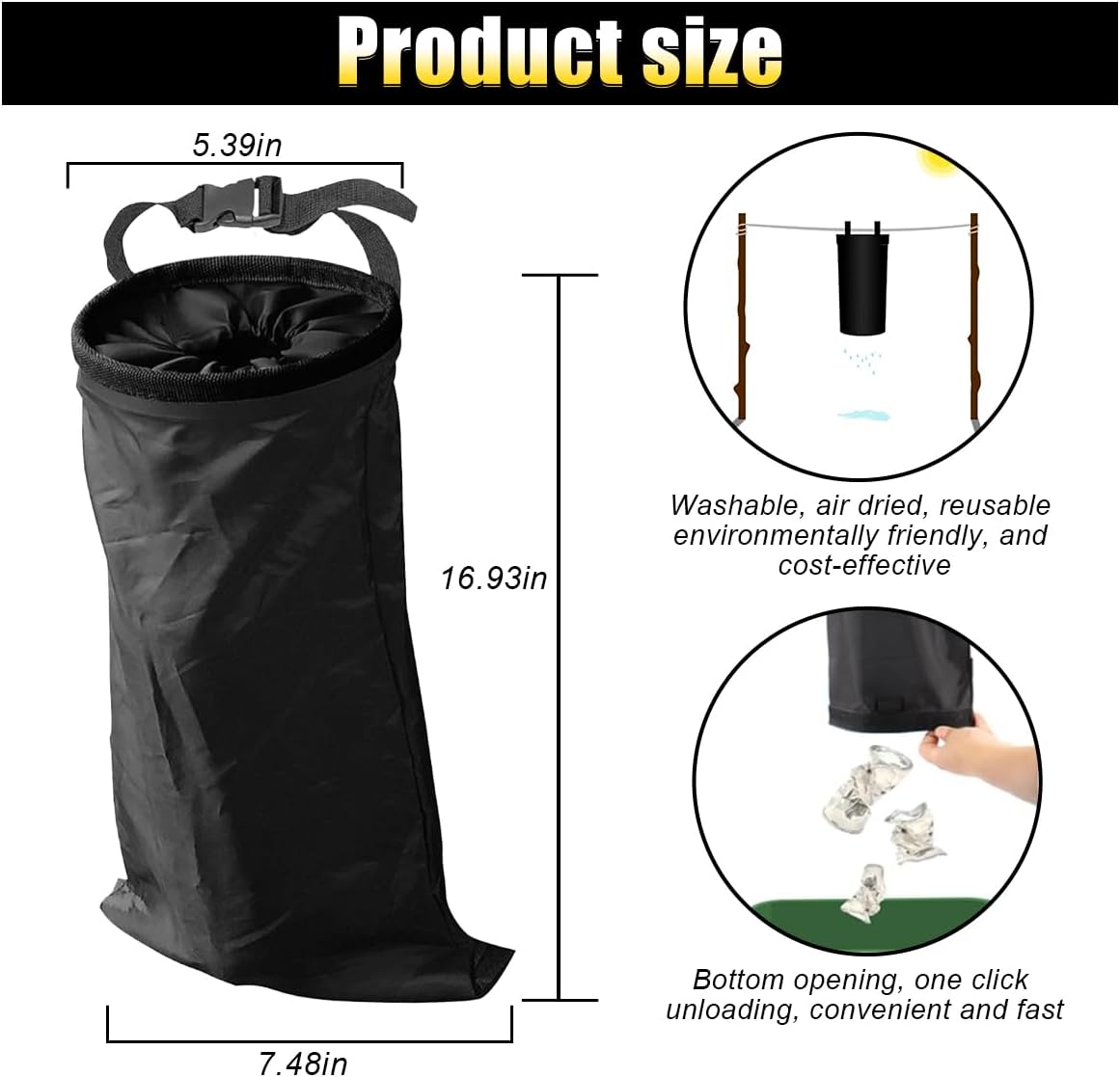 2PCS Car Trash Bag, Auto Portable Trash Can Universal Hanging Car Garbage Bag, Waterproof Garbage Can with Elastic Opening, Car Organizer Auto Accessories for Car, Home, Outdoor