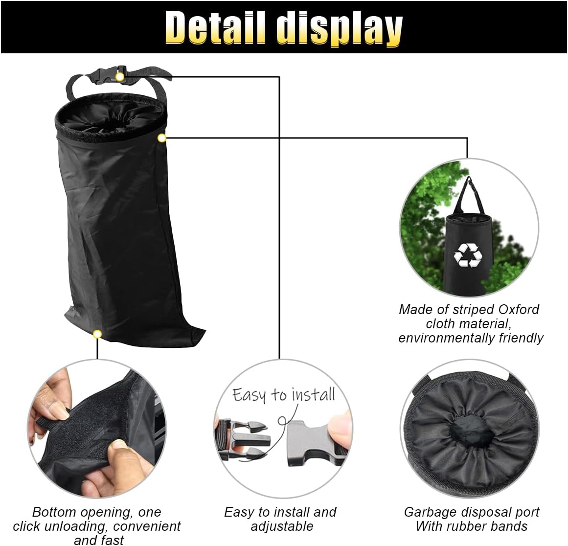 2PCS Car Trash Bag, Auto Portable Trash Can Universal Hanging Car Garbage Bag, Waterproof Garbage Can with Elastic Opening, Car Organizer Auto Accessories for Car, Home, Outdoor