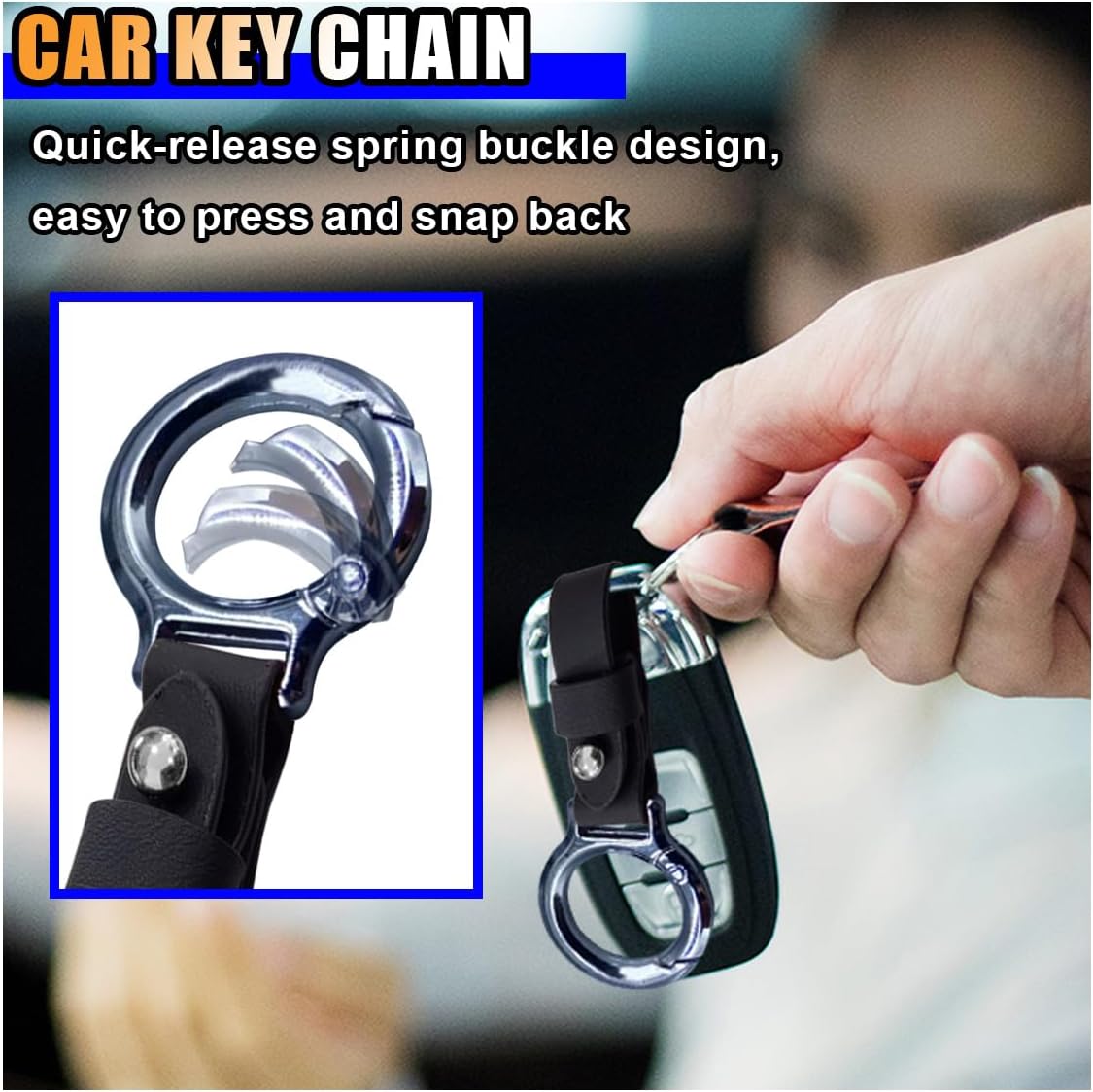 Carabiner Key Ring Clip, Car Fob Key Keychain Holder Car Keychain Clip for Men Women, Key Ring Belt Holder (Black)