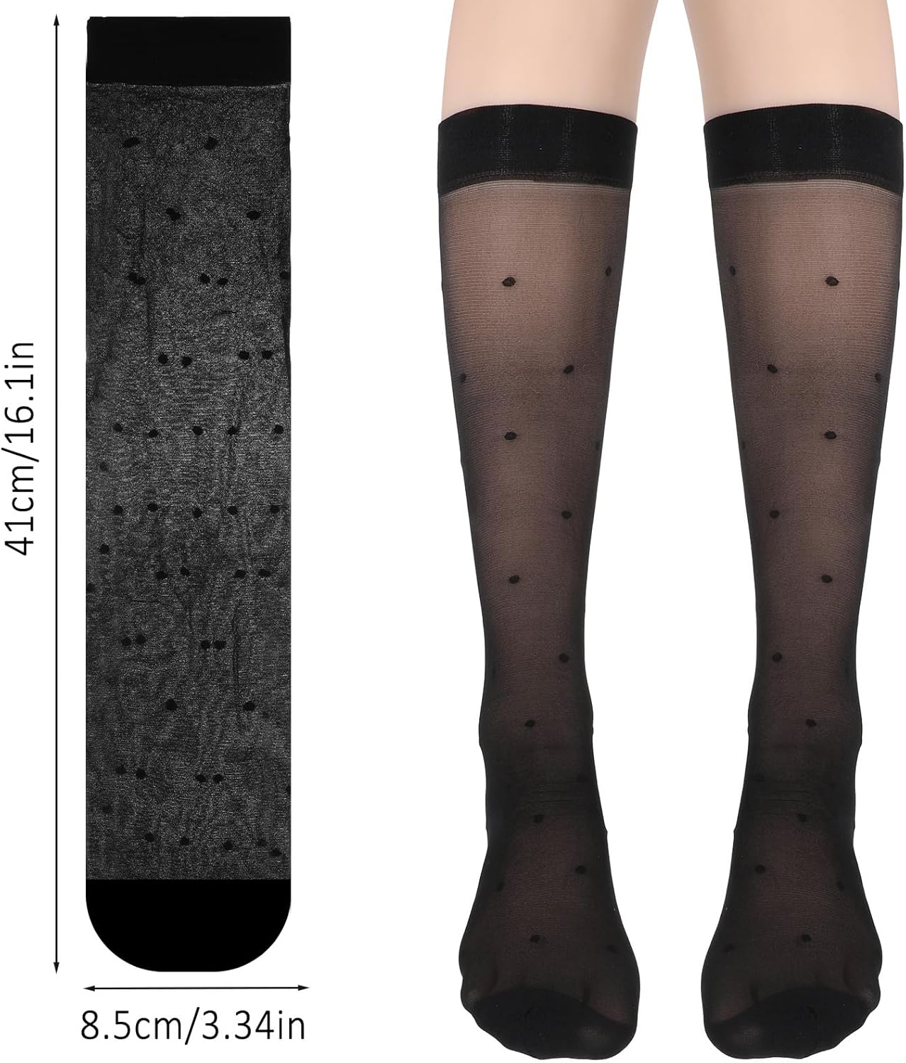 3 Pairs Women's Sheer Knee High Stockings, Black Dot Sheer Thin Socks, Stretchy Breathable Knee High Socks