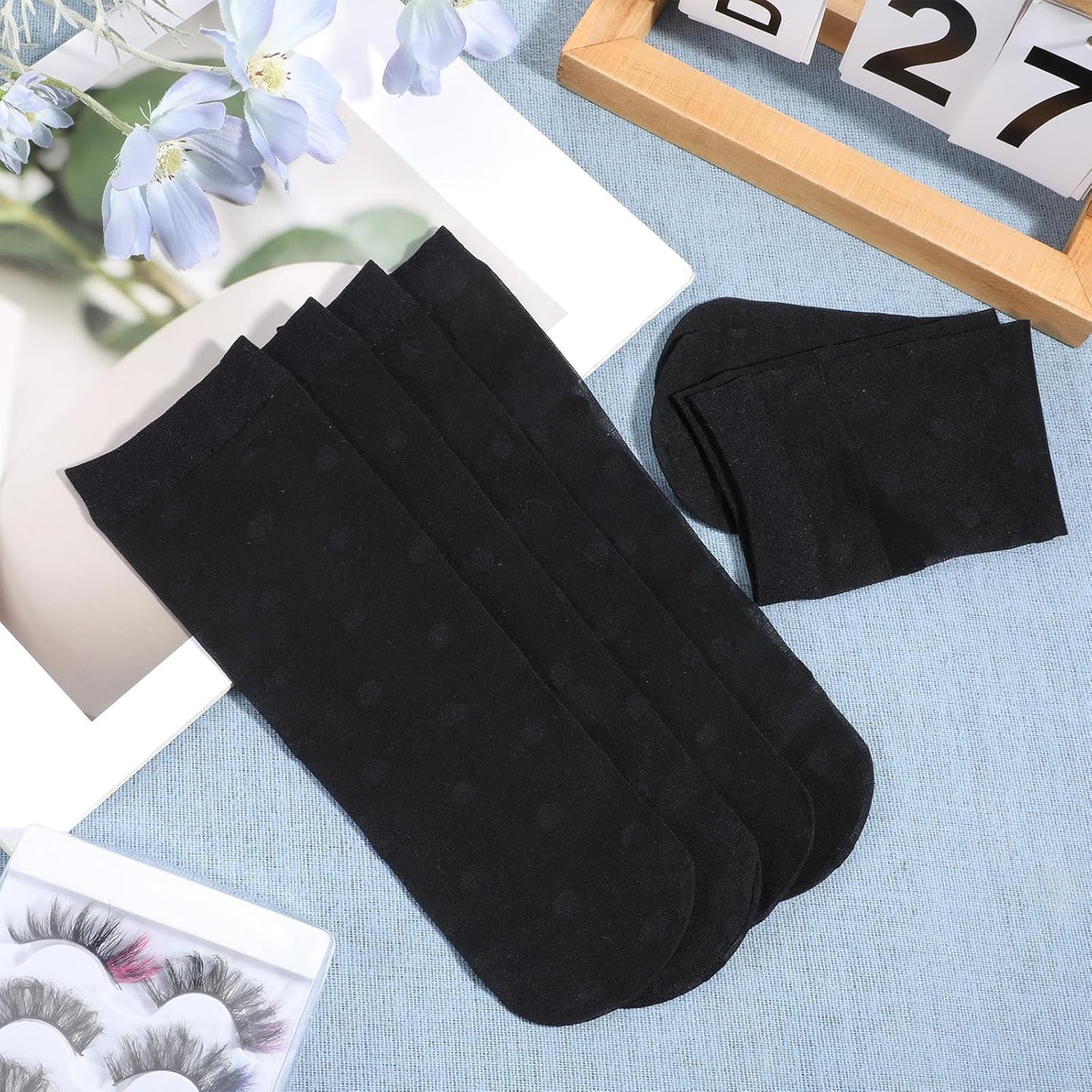 3 Pairs Women Sheer Ankle Socks, Sheer Polka Dot Ankle Dress Socks for Women, Stretchy Breathable Reinforced Toe Nylon Thin Fishnet Mesh Elegant Casual Lace Trouser Sockings (Black)