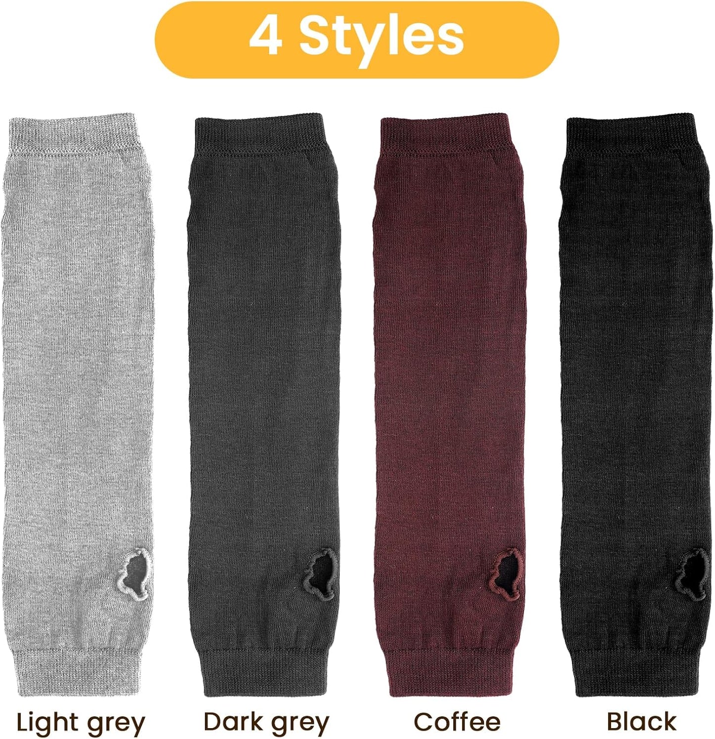 4 Pairs Arm Warmers Women Winter Long Fingerless Gloves Knit Mitten Elbow Length Gloves with Thumb Hole, Warm and Comfortable (Black, Coffee, Dark Gray, Light Gray)