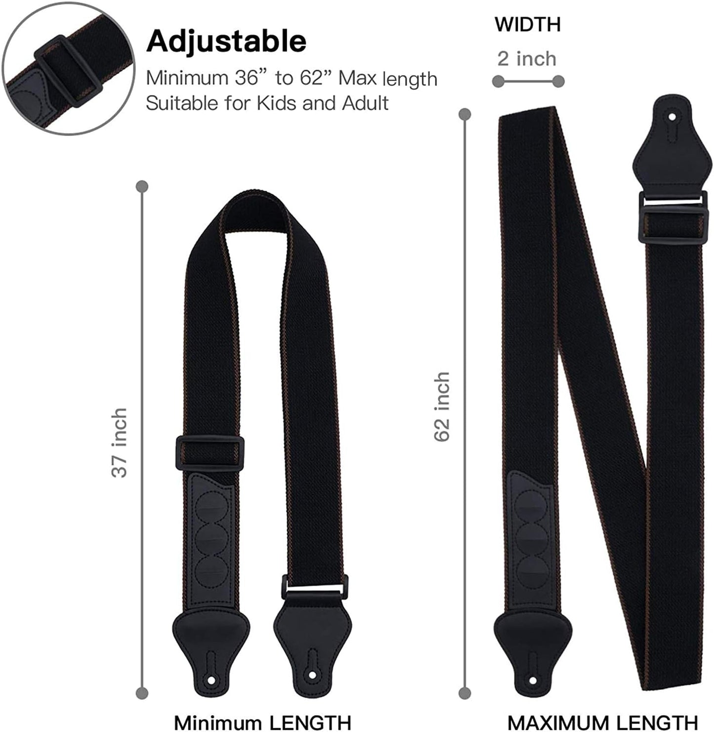 Guitar Strap, Soft Cotton Straps With 3 Pick Holders, Button Headstock Adaptor, 1 Pair Locks and 3 Picks Set For Electric/Acoustic Guitar