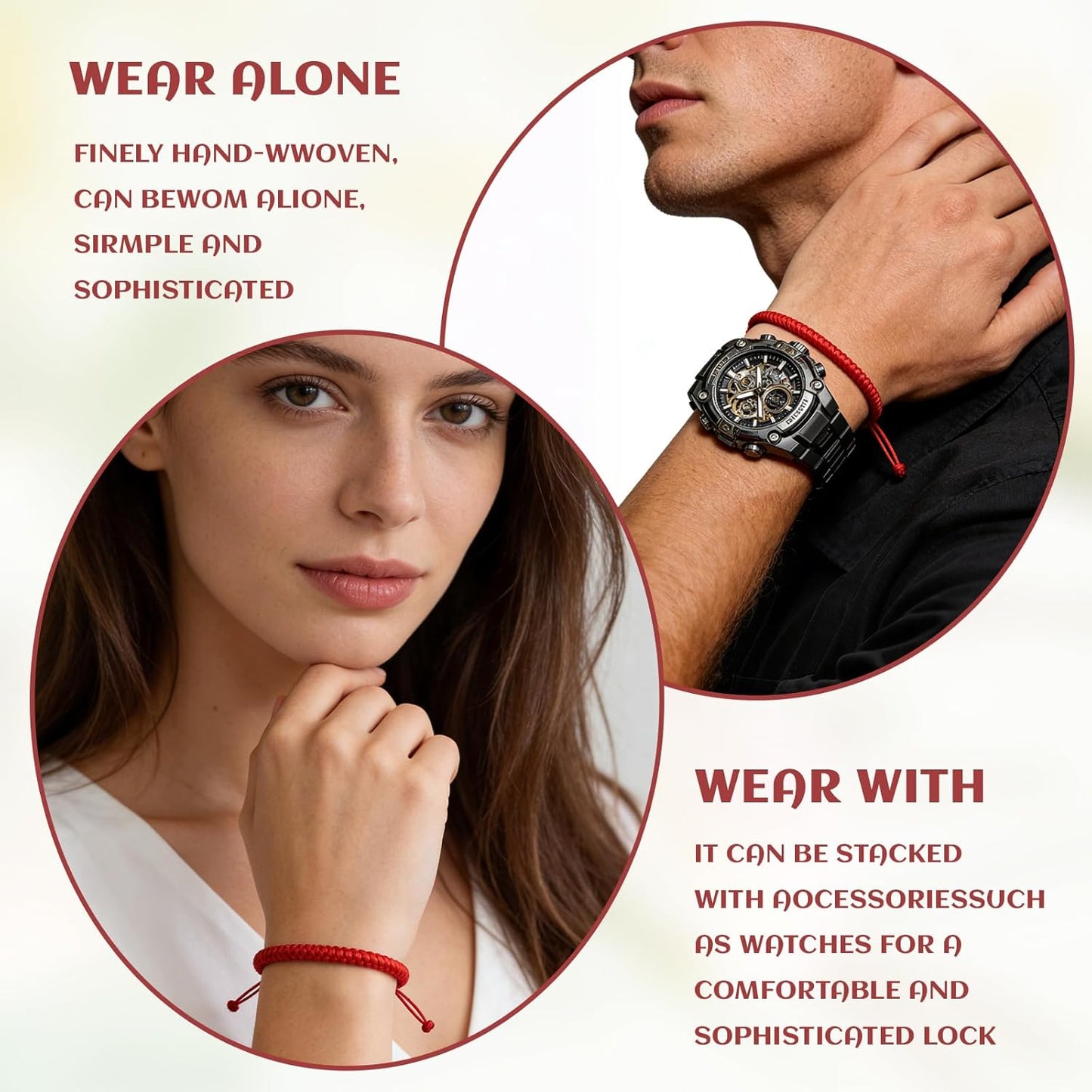 4-Pack Red Bracelets - Braided Lucky Cord Bracelet Strap for Women & Man - Adjustable Knot Red String Bracelet Amulet for Protection Good Luck Success Friendship Graduation Birthday Lovers Gift