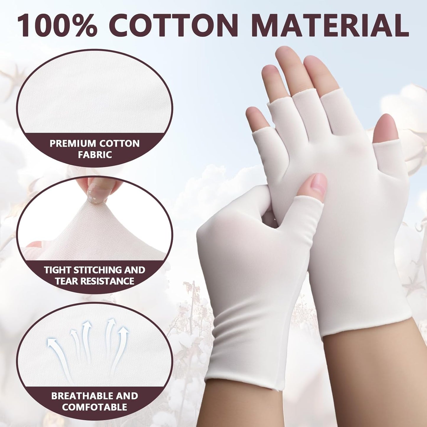 6 Pairs White Cotton Gloves - Fingerless Moisturizing Gloves - Eczema White Gloves for Dry Hands - Soft Sleep Glove for Eczema and Moisturizing Overnight - One Size Fits Most