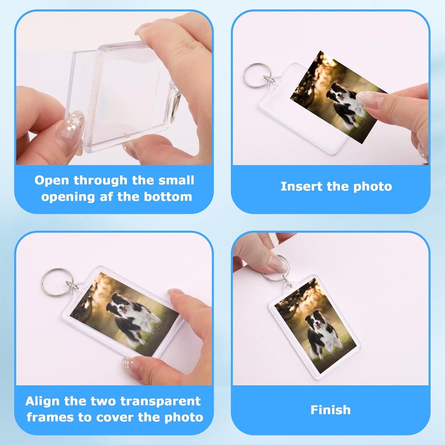 6-Pack Photo Keychain -2.75''x 1.97'' Acrylic Clear Keyrings Picture Frame Keychains - Double Sided Blank Photo Key Fob Holder with Split Ring for DIY Personalised Photo Gift