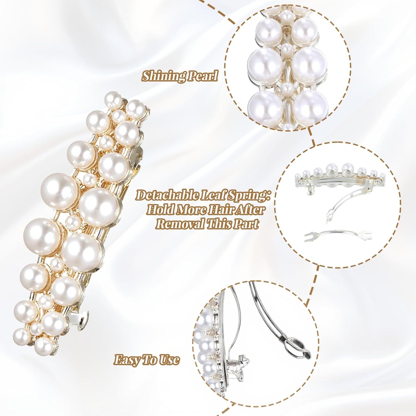2Pcs Pearl Barrettes for Women,Classic Pearl Hair Clips French Bridal Hair Pins for Party Wedding Fancy Barrettes Christmas Gifts