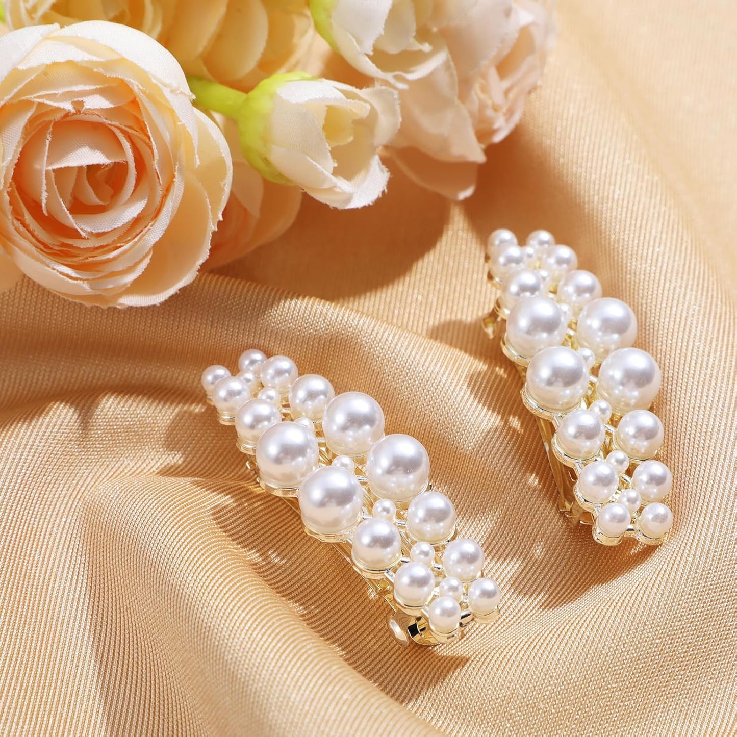 2Pcs Pearl Barrettes for Women,Classic Pearl Hair Clips French Bridal Hair Pins for Party Wedding Fancy Barrettes Christmas Gifts