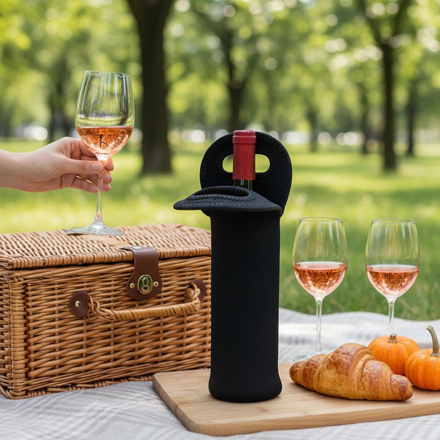 Neoprene Wine Bottle Carrier, Insulated Tote Bag, Protective Champagne & Beer Bottle Holder for Beer Water Bottles Restaurant, Travel, Gifting (Black)
