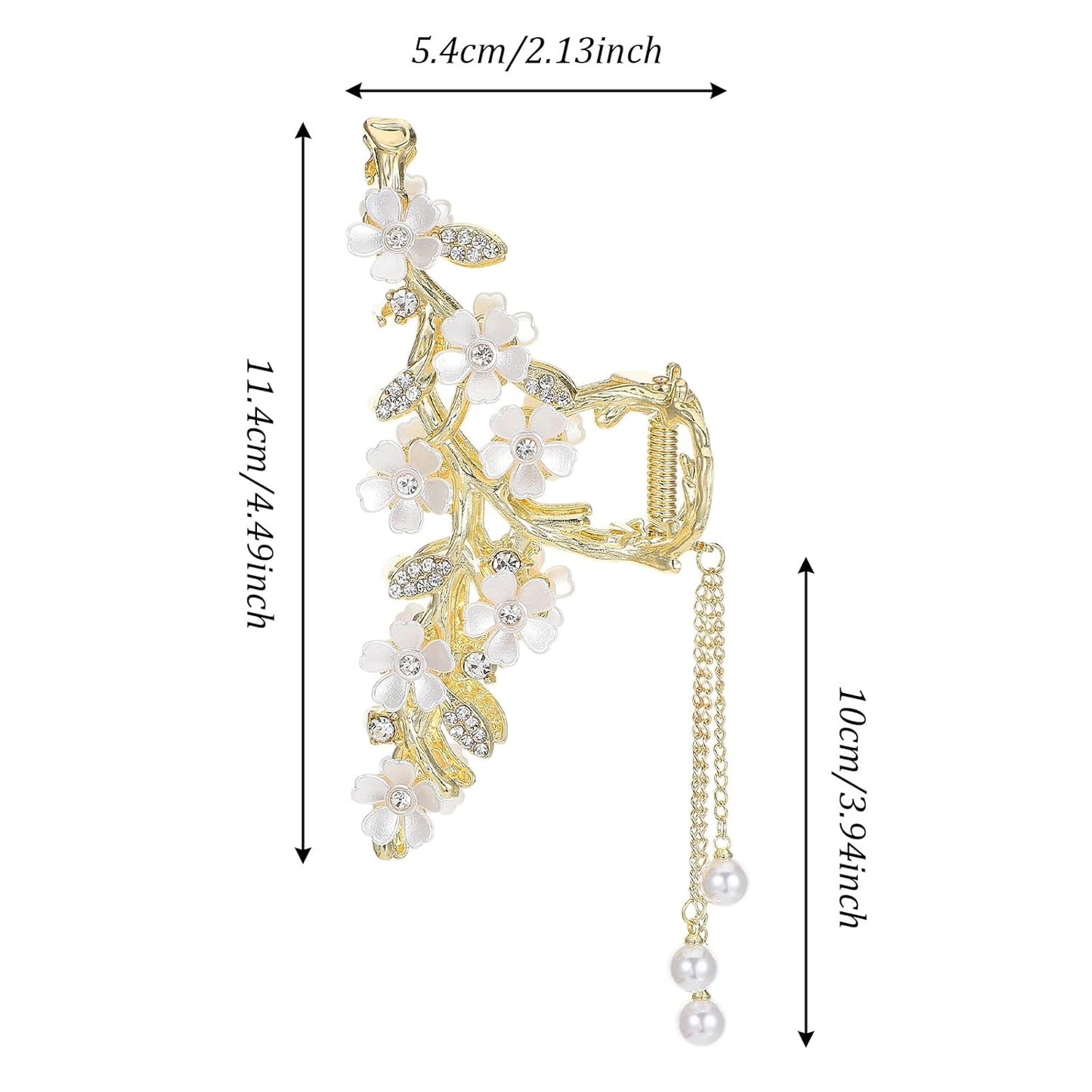 Floral Hair Clips,Elegant Lily Hair Clips with Dangling Pearls Tassel Bun Holder Gold Floral Claw Clip Lilly of the Valley Jewelry for Women