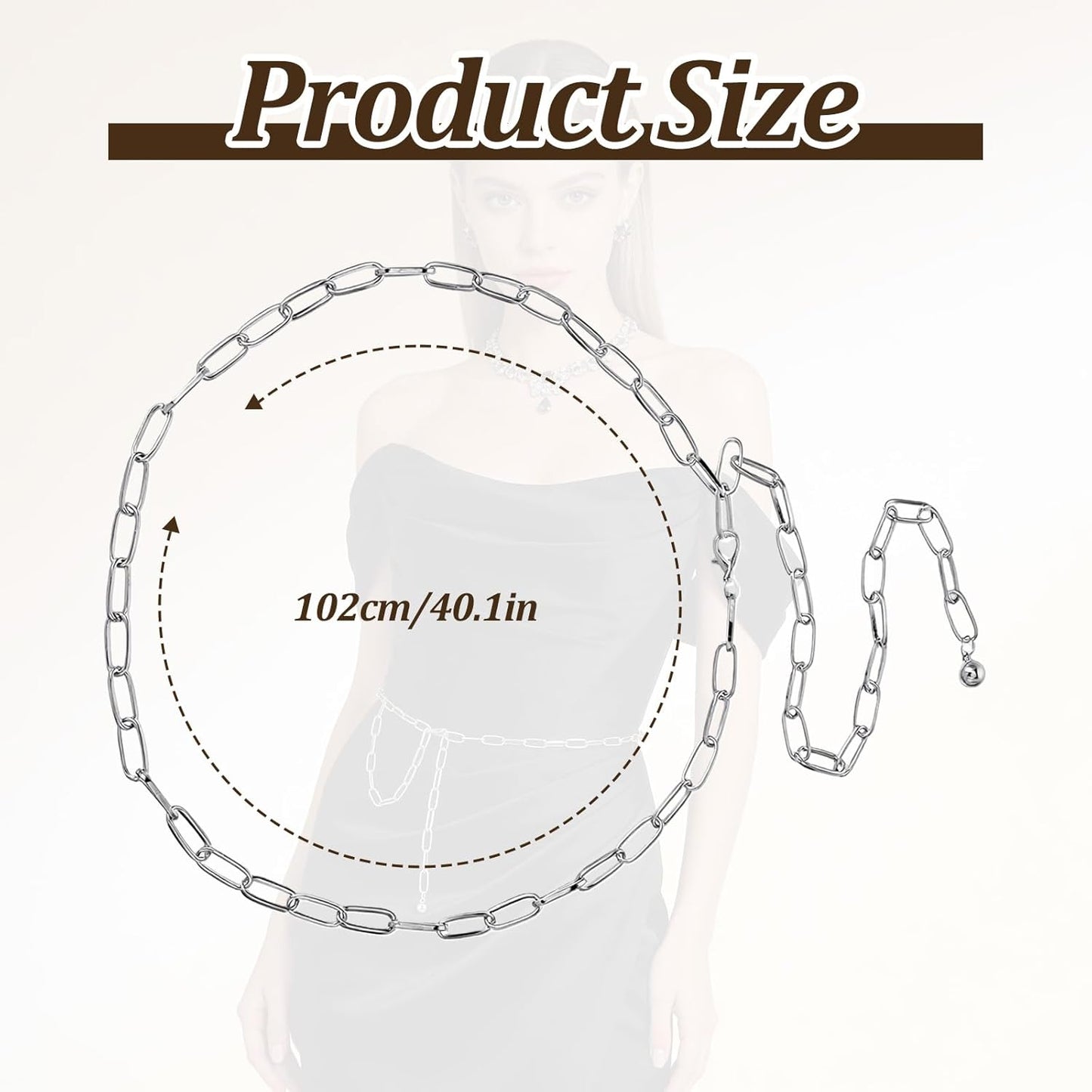 Silver Chain Belts for Women,Adjustable Womens Chain Belt Trendy Metal Belt for Jeans Dresses Pants