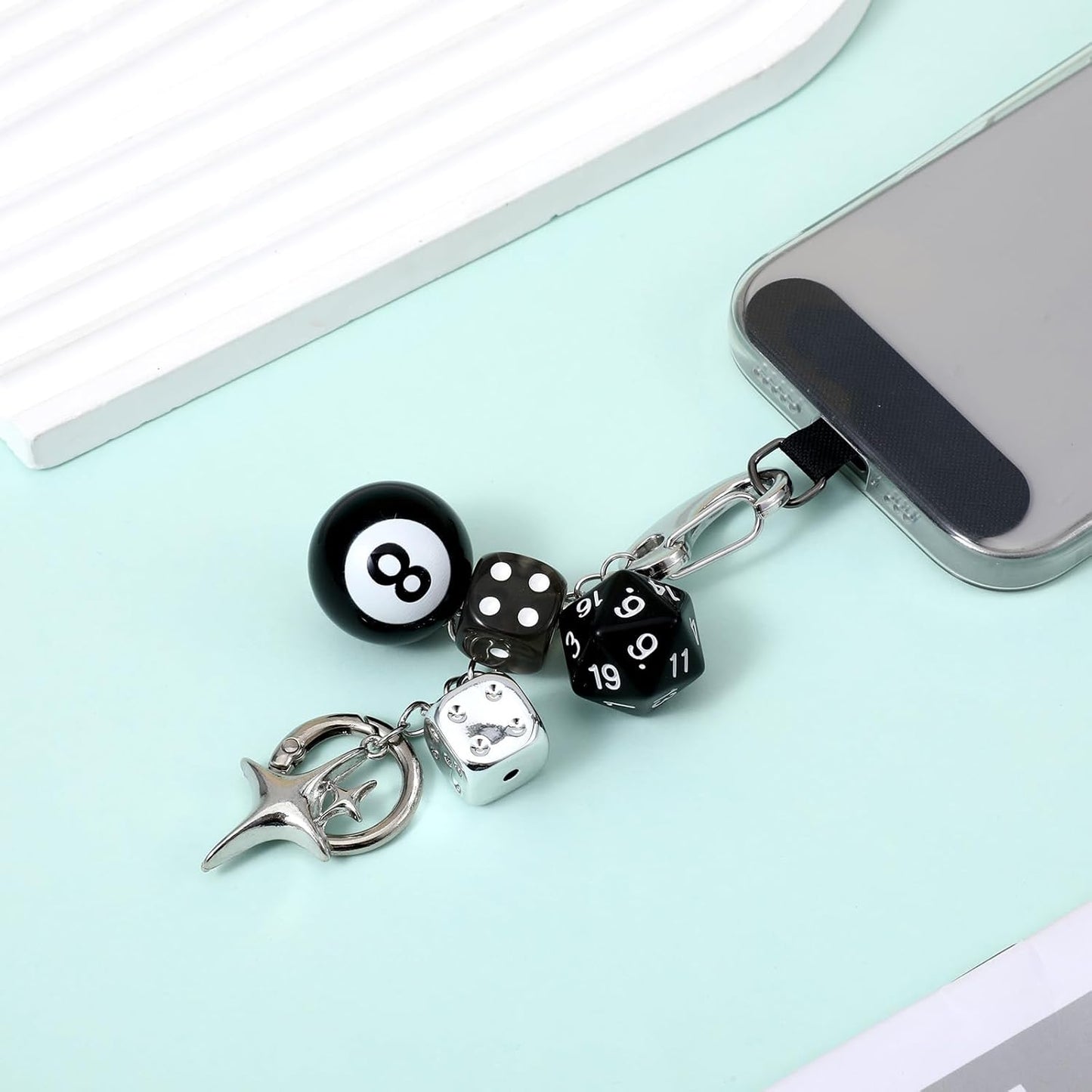 8 Ball Dice Keychain Charms,Y2K Bag Charm for Handbags Cool Purse Charms Key Chain Accessories Charm for Women