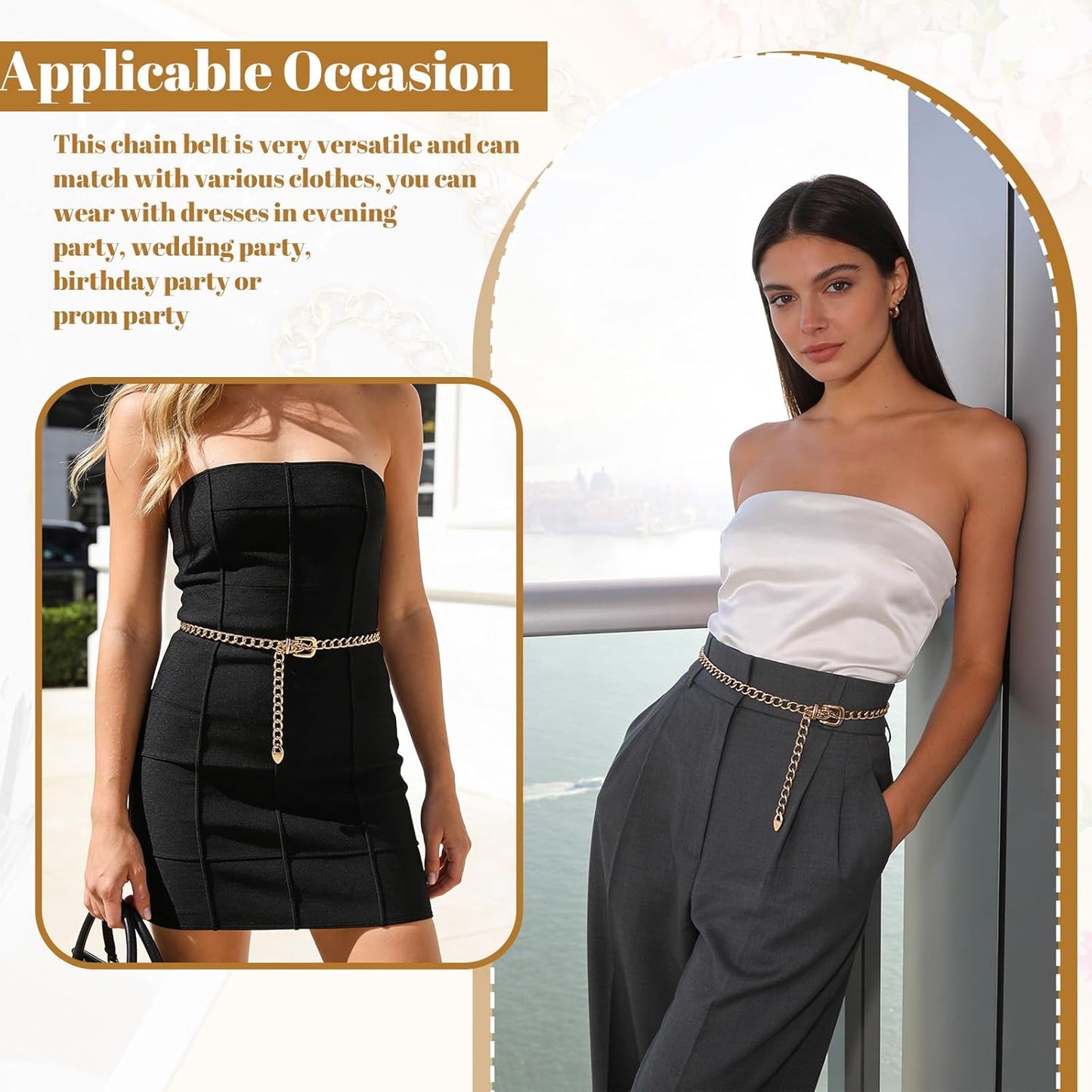 Gold Chain Belts for Women,Adjustable Gold Metal Belts for Women Trendy Waist Chain Belt for Dress & Jeans
