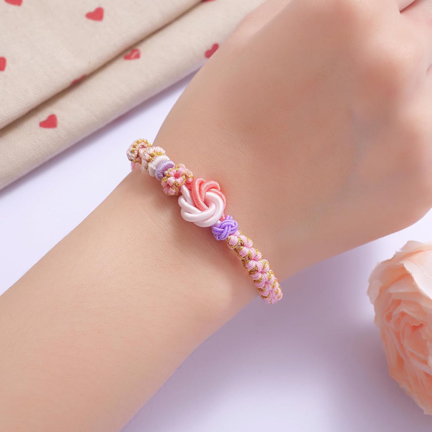 Kvekstio To My Granddaughter Blossom Knot Bracelet, Always Be Brave And Be Strong Adjustable Braided Bracelets for Granddaughter from Grandma, Inspirational Christmas Gift for Women Teen