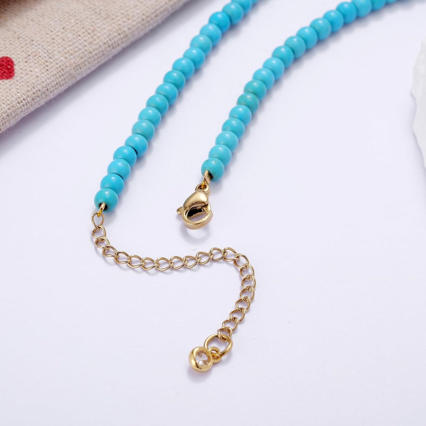 Kvekstio Turquoise Beaded Choker Necklace for Women, Gold Fish Pendant Necklace with Gold Chain, Elegant Boho Beach Summer Gift