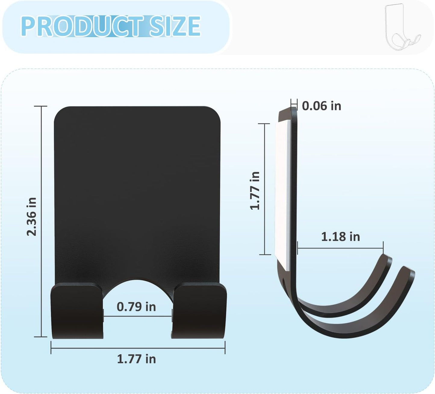 Shower Wall Razor Holder, Metal Adhesive Razor Hooks for His and Hers, Waterproof, Black, 2 Pcs