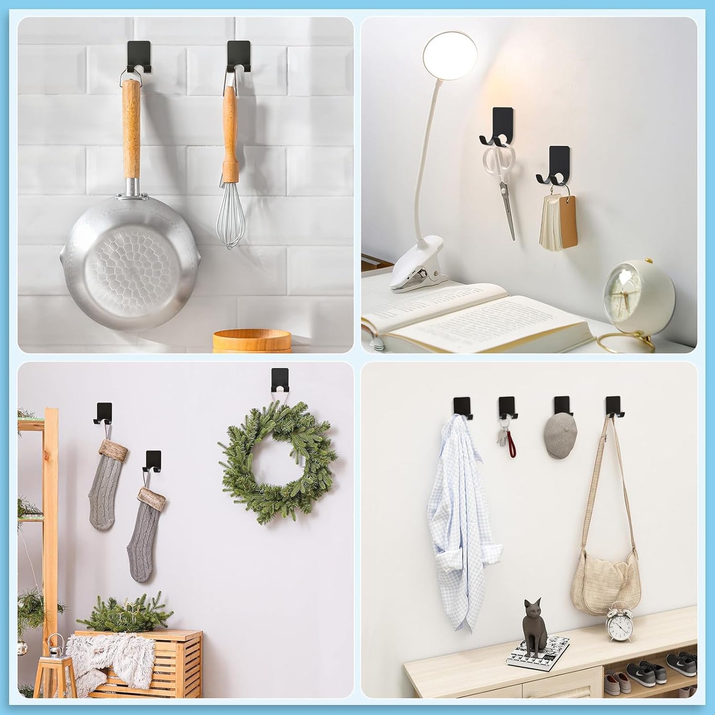 Shower Wall Razor Holder, Metal Adhesive Razor Hooks for His and Hers, Waterproof, Black, 2 Pcs
