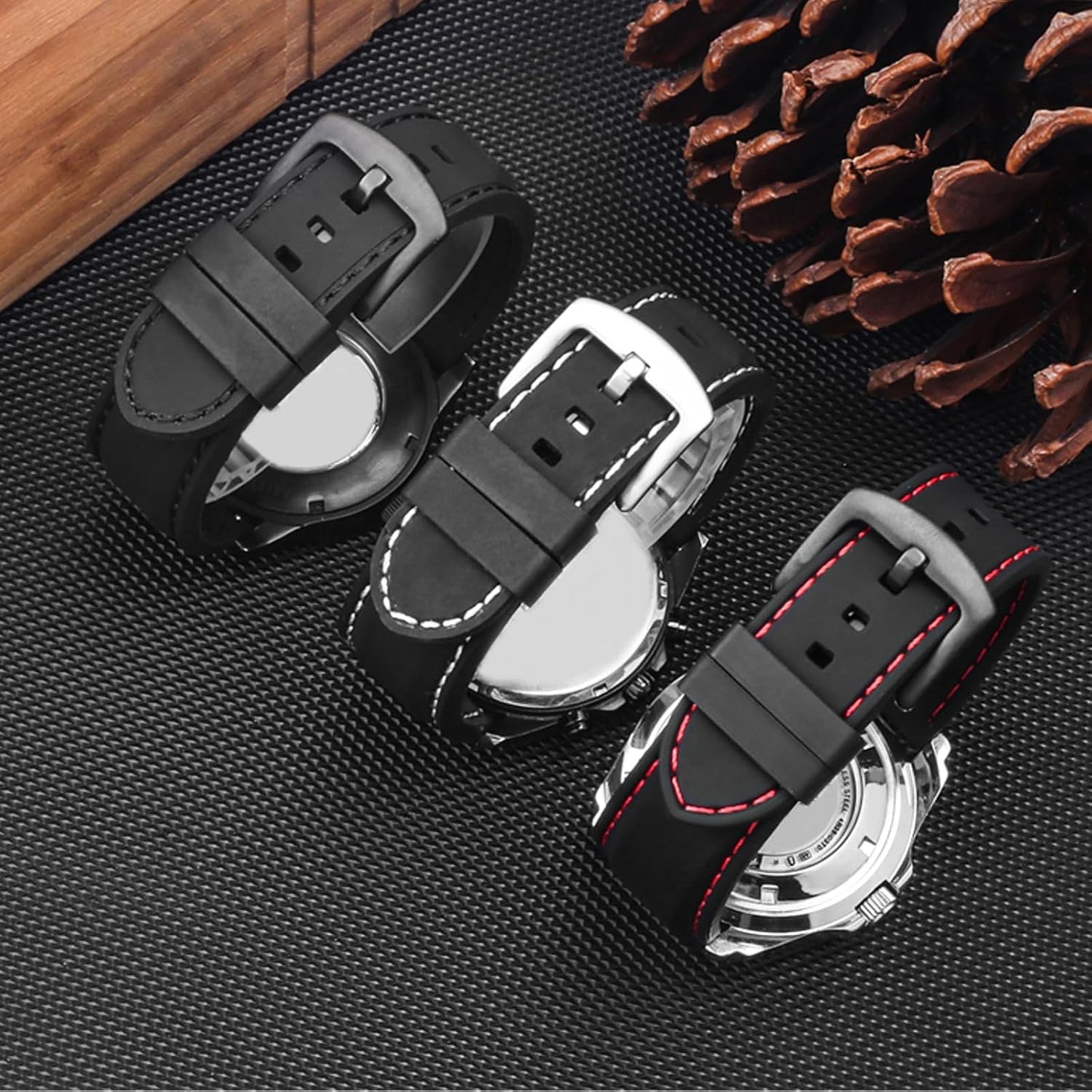 6Pcs Watch Band Loops Watch Strap Holder Loop Black Watch Band Strap Loops Watch Strap Keeper Holder Retainer Silicone Replacement Watch Strap Loop for Smart Sport Watch Wristband