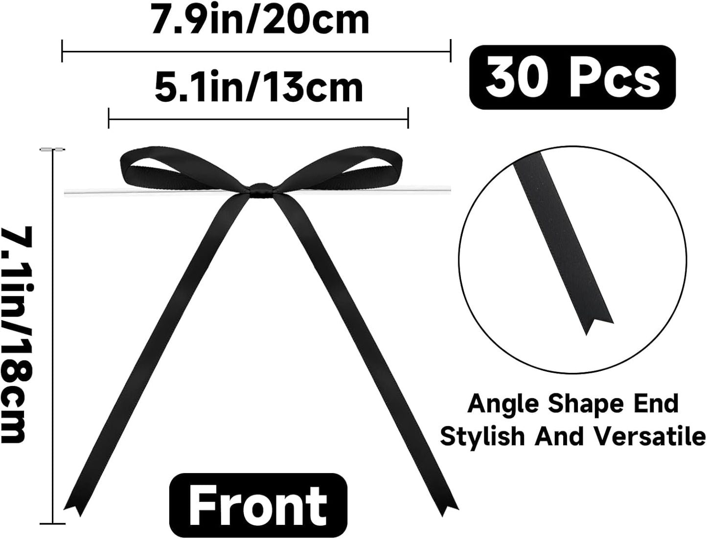 Twist Tie Bows 5x7Inch - 30Pcs Premade Black Gift Bow for Cake Gift Wrapping Balloon Craft Treat Bag Black Satin Ribbon Bows for Wedding Baby Shower Birthday Party Halloween Christmas Decor