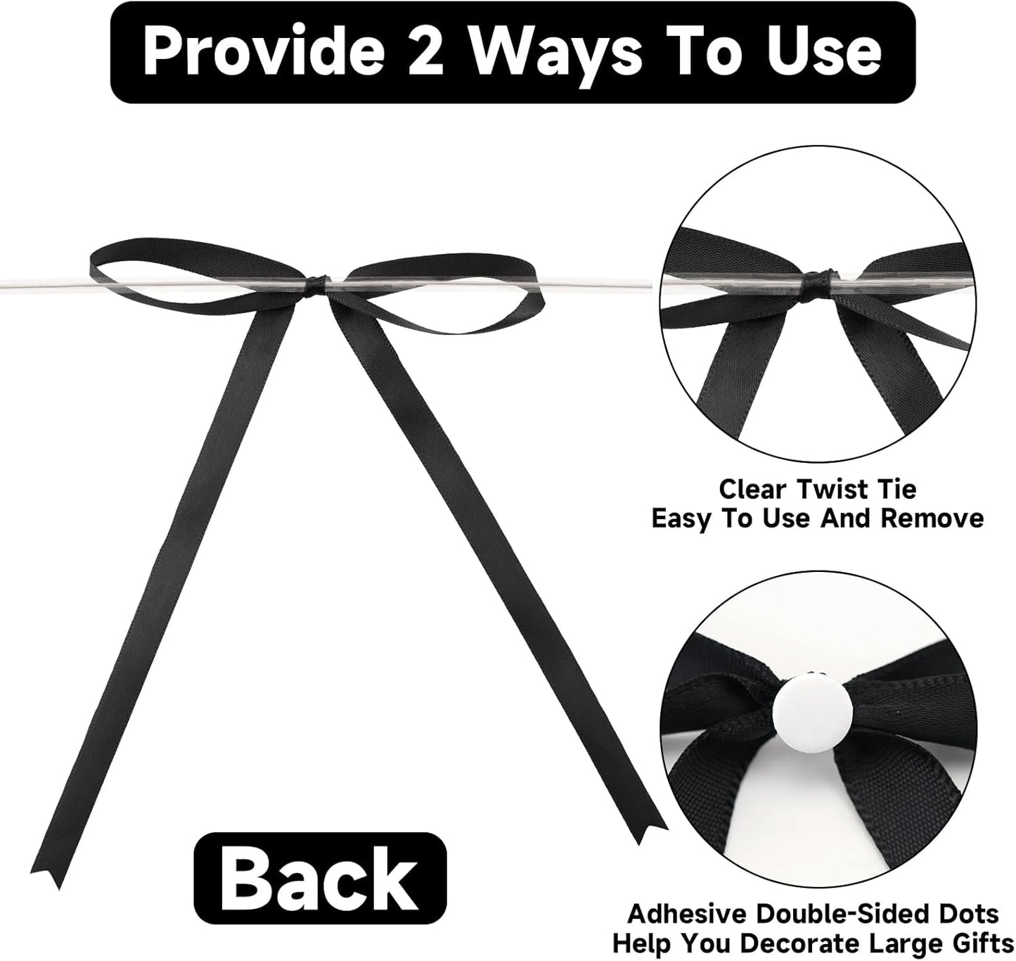 Twist Tie Bows 5x7Inch - 30Pcs Premade Black Gift Bow for Cake Gift Wrapping Balloon Craft Treat Bag Black Satin Ribbon Bows for Wedding Baby Shower Birthday Party Halloween Christmas Decor