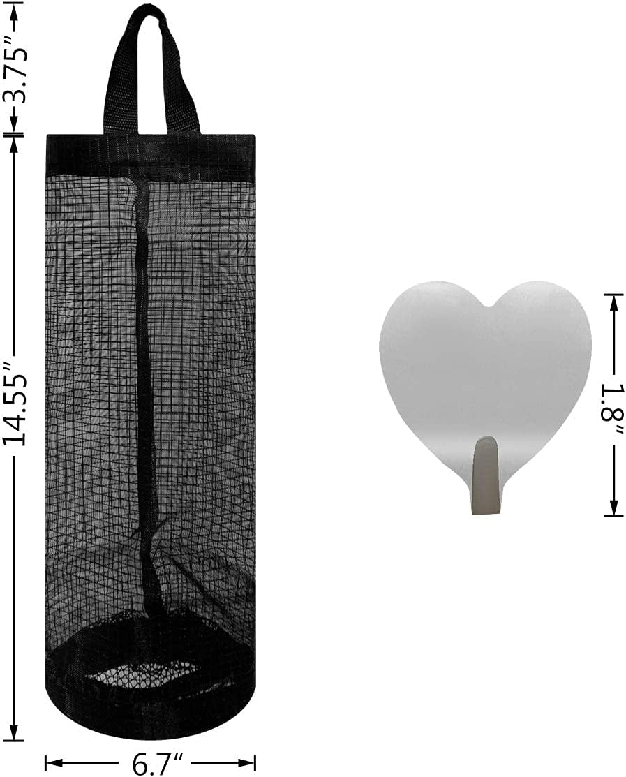 2 Pcs Plastic Bag Holder Trash Bags Storage Dispenser Organizer for Home Kitchen Mesh Hanging Dispensers Recycling Garbage Folding Grocery with Hooks (Black)
