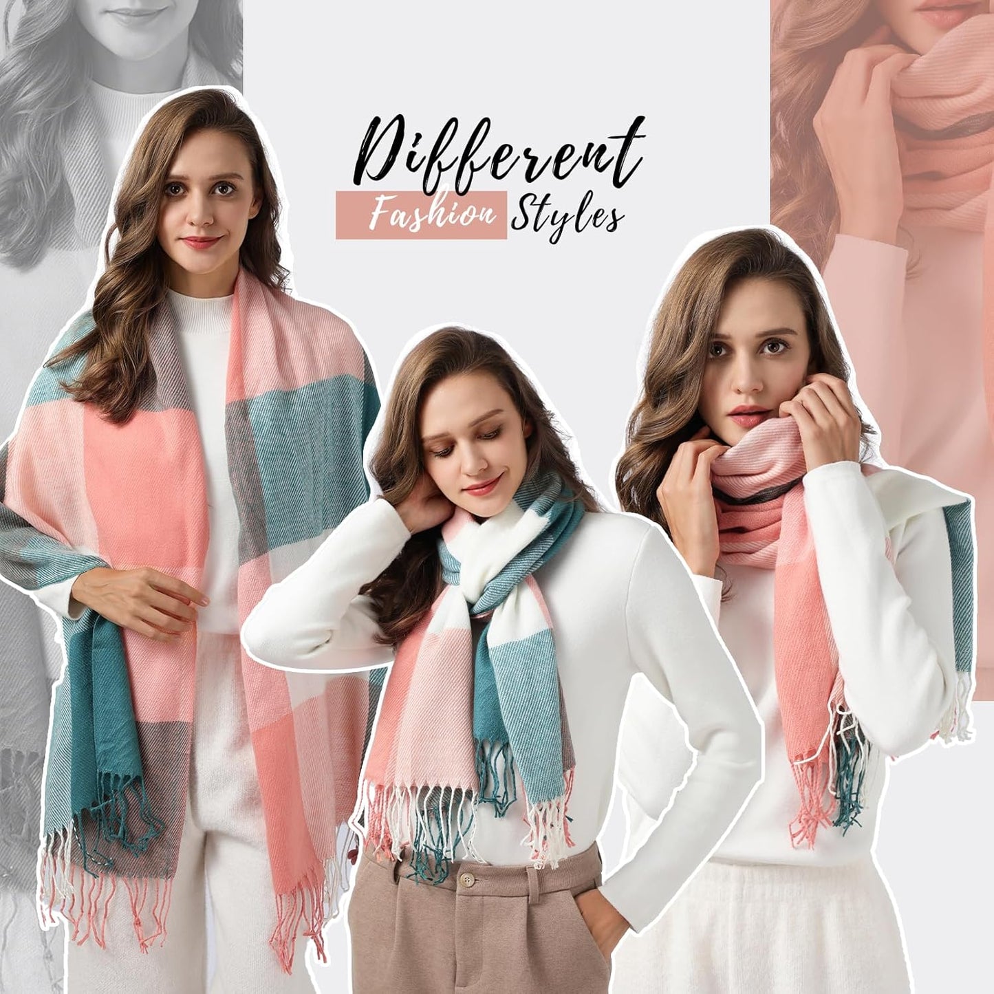 Womens Winter Scarf, Fashion Cashmere Feel Plaid Scarfs for Women, Pashmina Shawls and Wraps, Long Blanket Scarf