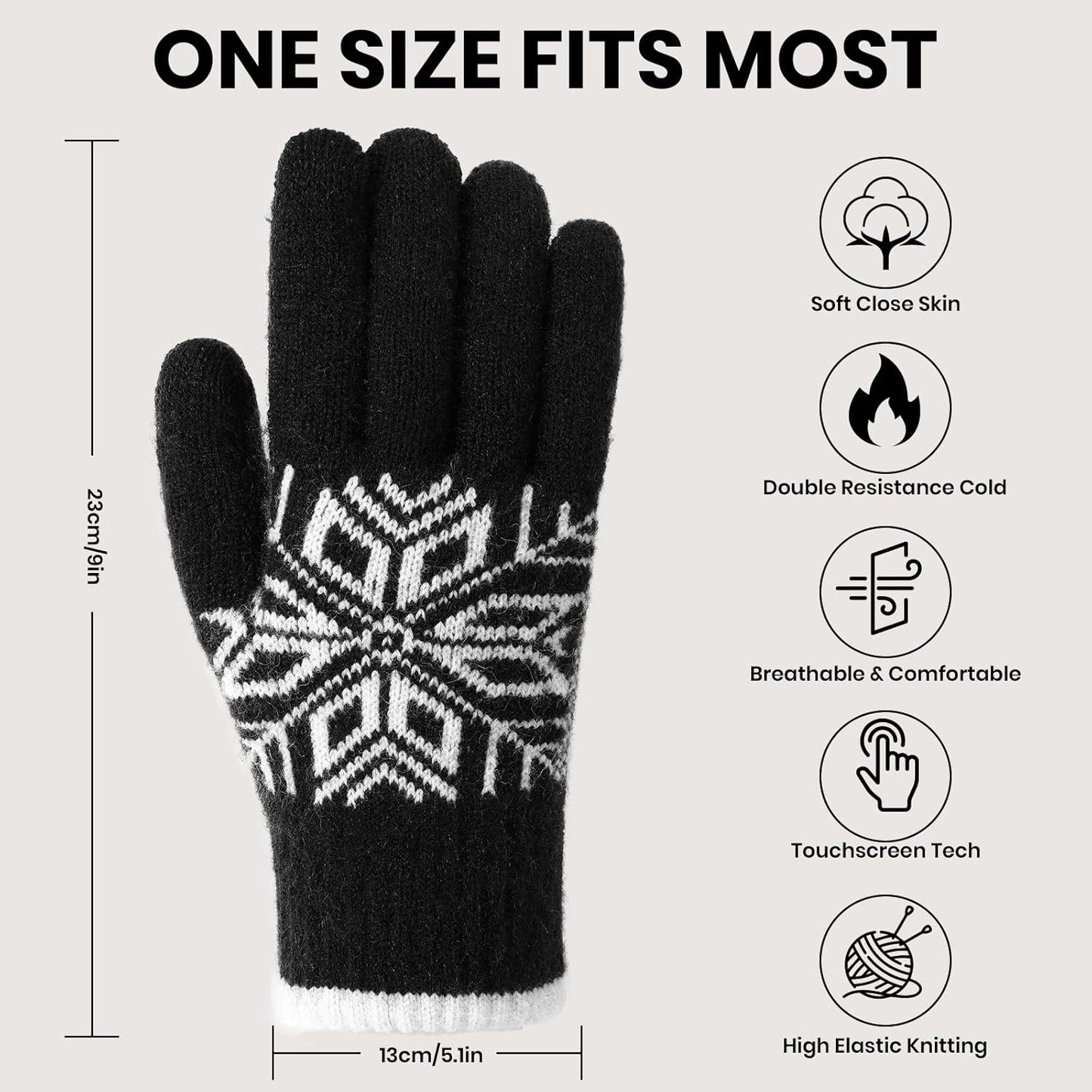 Winter Gloves for Women & Men Wool Winter Gloves Warm Thicken Fleece Touch Screen Glove for Cold Weather