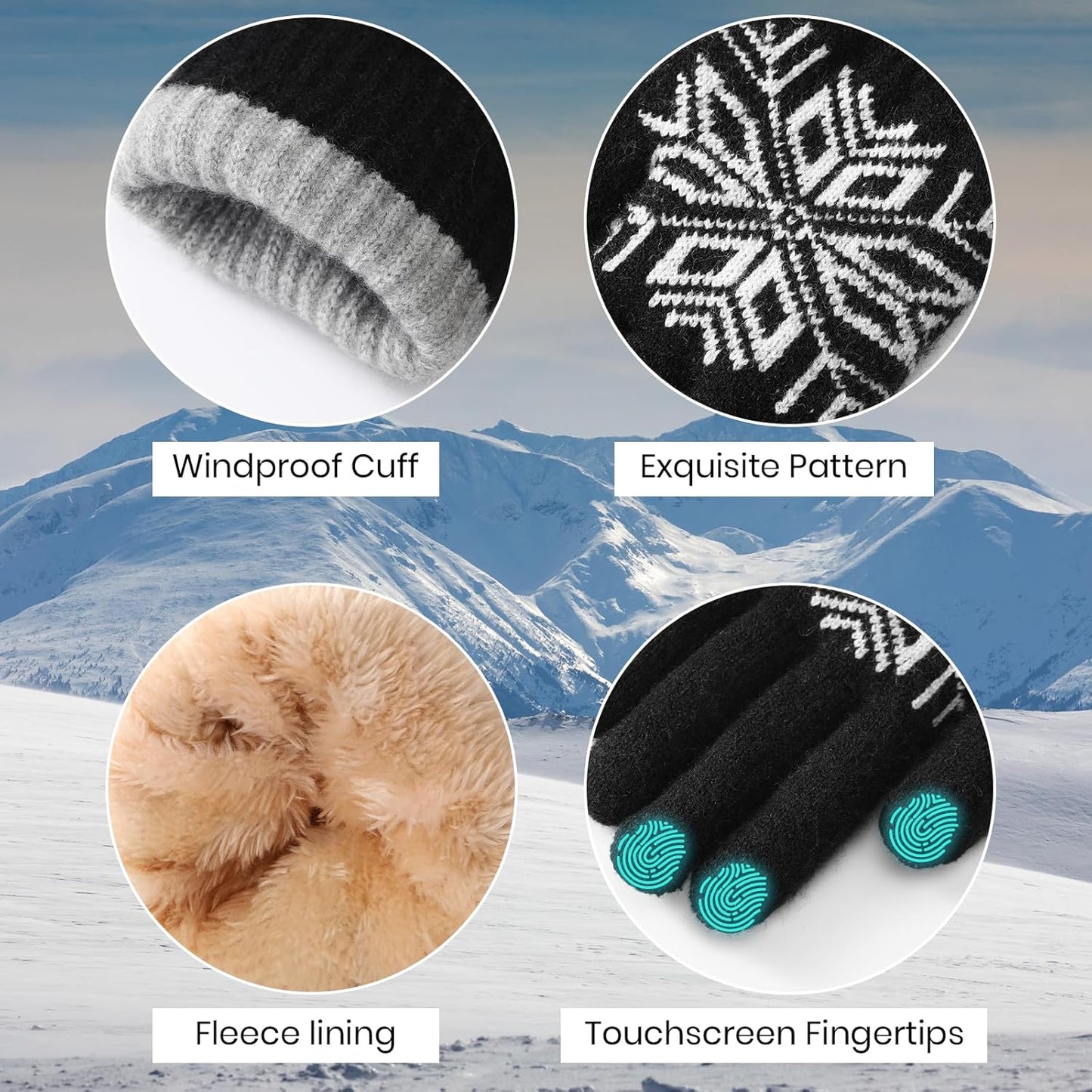 Winter Gloves for Women & Men Wool Winter Gloves Warm Thicken Fleece Touch Screen Glove for Cold Weather